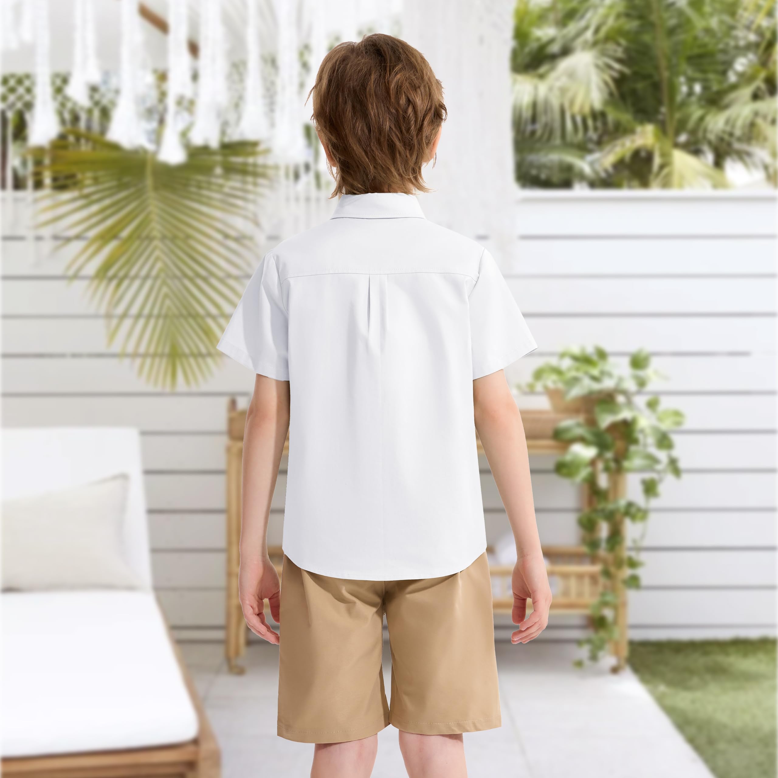 LOLANTA Jungen Einfarbiges Hemd mit Knopfkragen Lässiges Baumwollhemd für Kinder mit Kurzen Ärmeln Schuluniformhemd