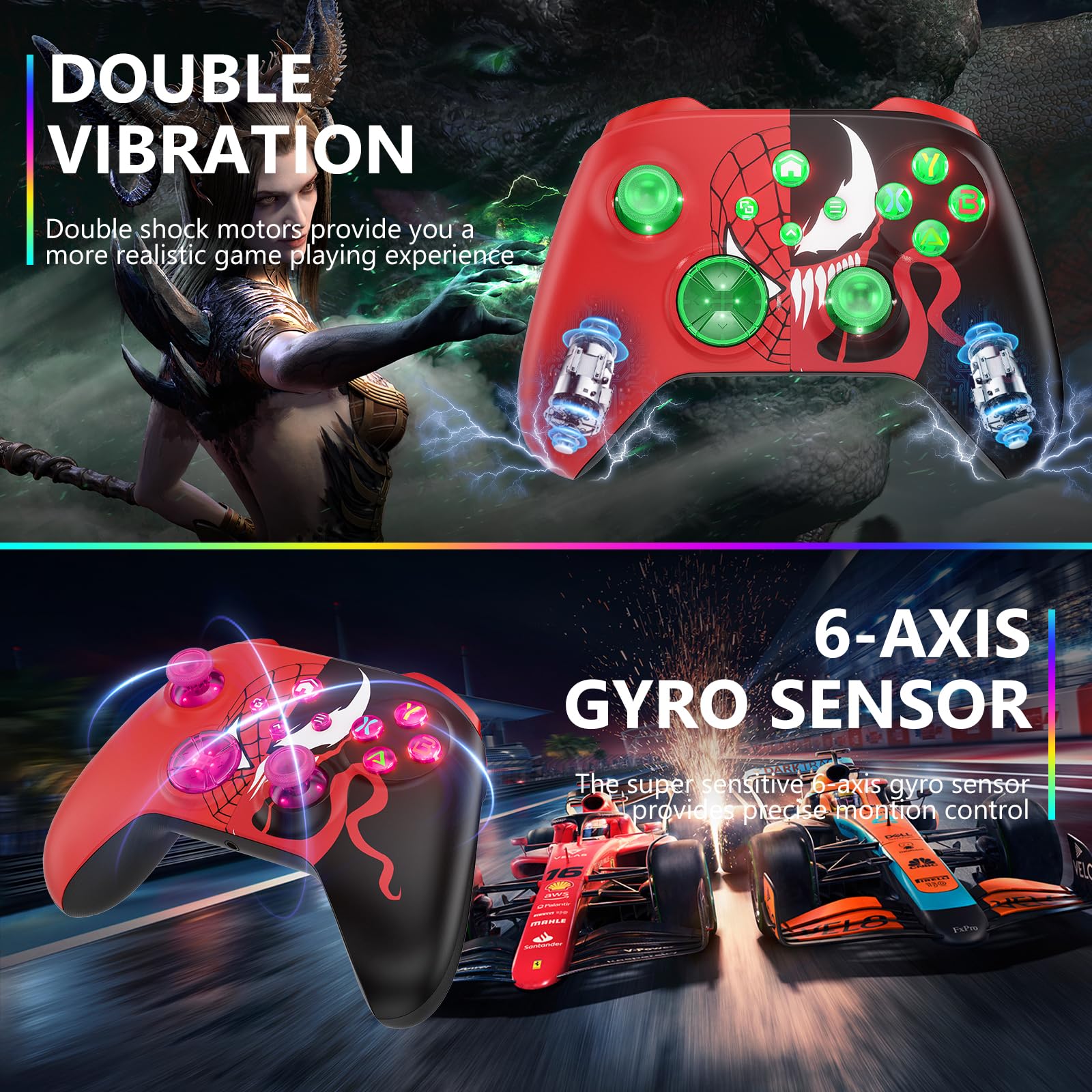 Lapezei Wireless RGB Controller für Xbox Series S/X, mit Xbox One/PC/Android/iOS, Bluetooth Gamepad mit Rücktasten, Vierfach Vibration, Turbo, Makro, 6-Axis Sensor, 3.5mm Audio Jack