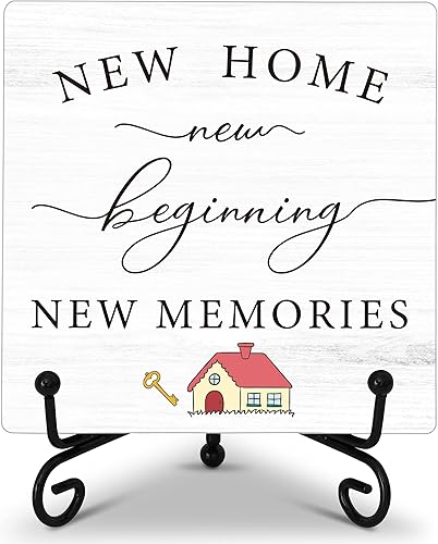 Letrero de escritorio de regalo para el hogar, letrero de madera con soporte de hierro, regalos de inauguración de la casa para mujeres y hombres,