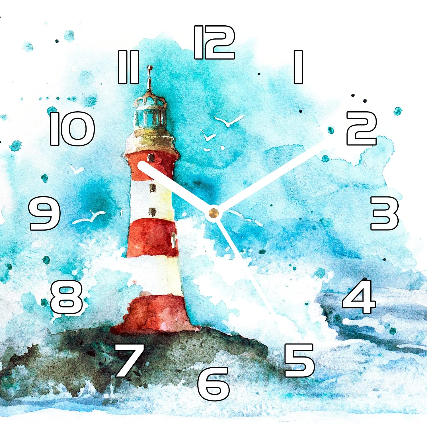 Horloge en verre 30x30 cm aiguilles noires Coloray phare