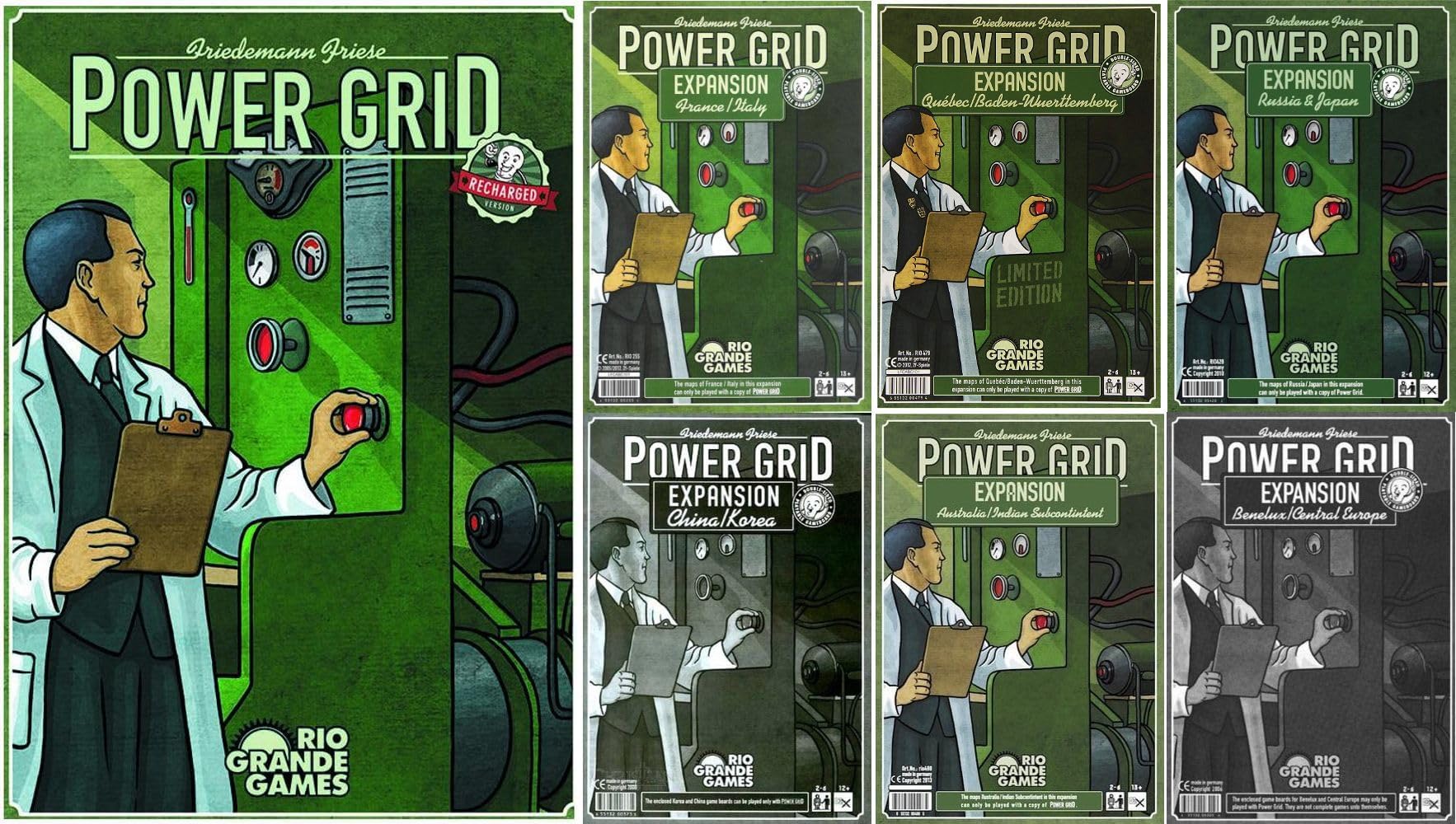 Mixed Power Grid Game Bundle of Base Game Plus Six Expansions