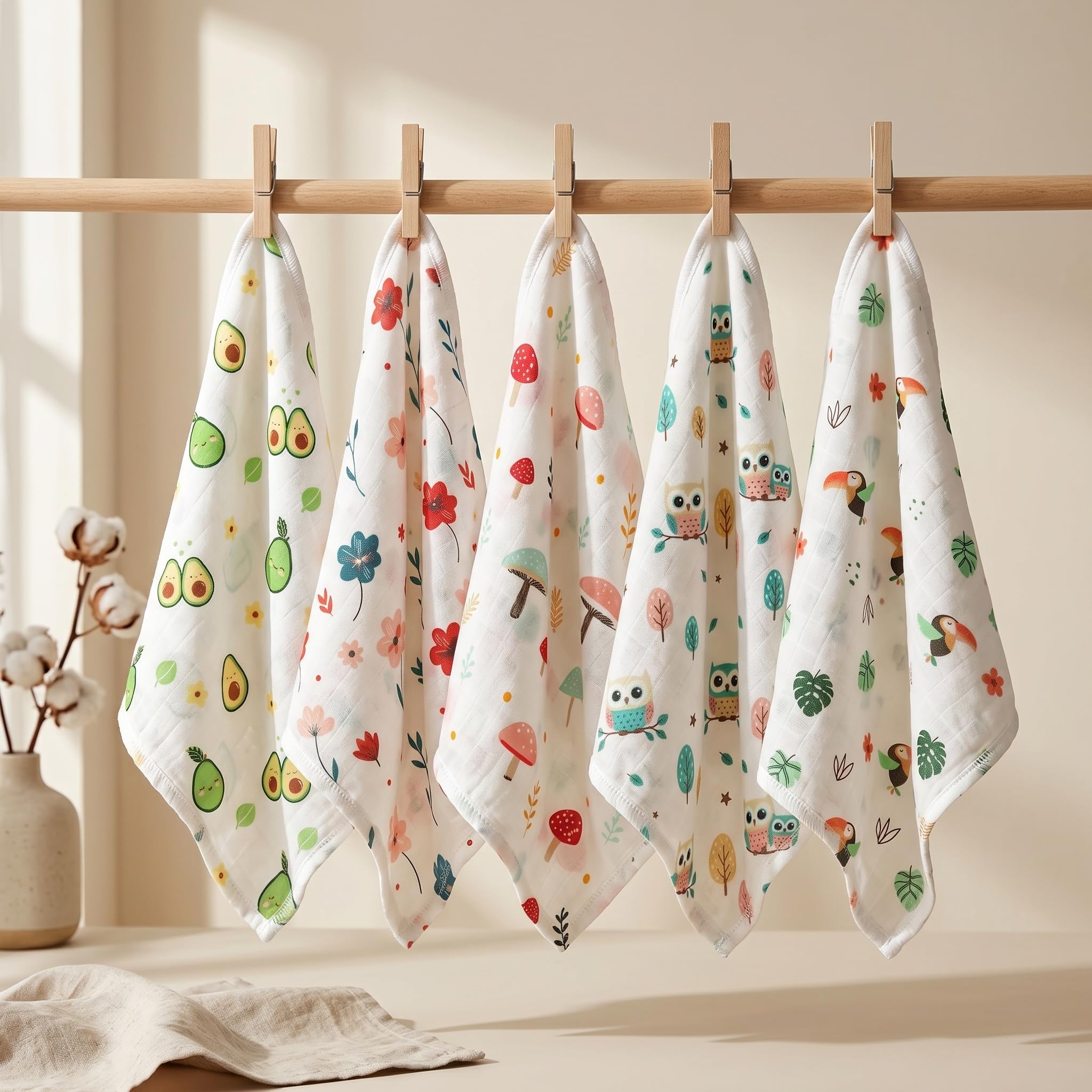 Blushbaby Muslin 6-Layer Face Napkins for Newborn Baby | Pack of 5 | Extra Soft & Absorbent Reusable Hankies/Napkins for Infants & Kids | Quick Dry Small Hanky | White