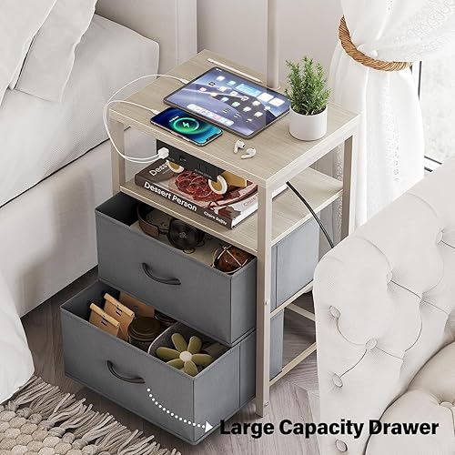 Miniatura 3 de SUNMORY Lámpara de pie con mesa y 2 cajones, lámpara con puerto USB y tomacorriente, lámparas para mesita de noche con bombilla LED de temperatura