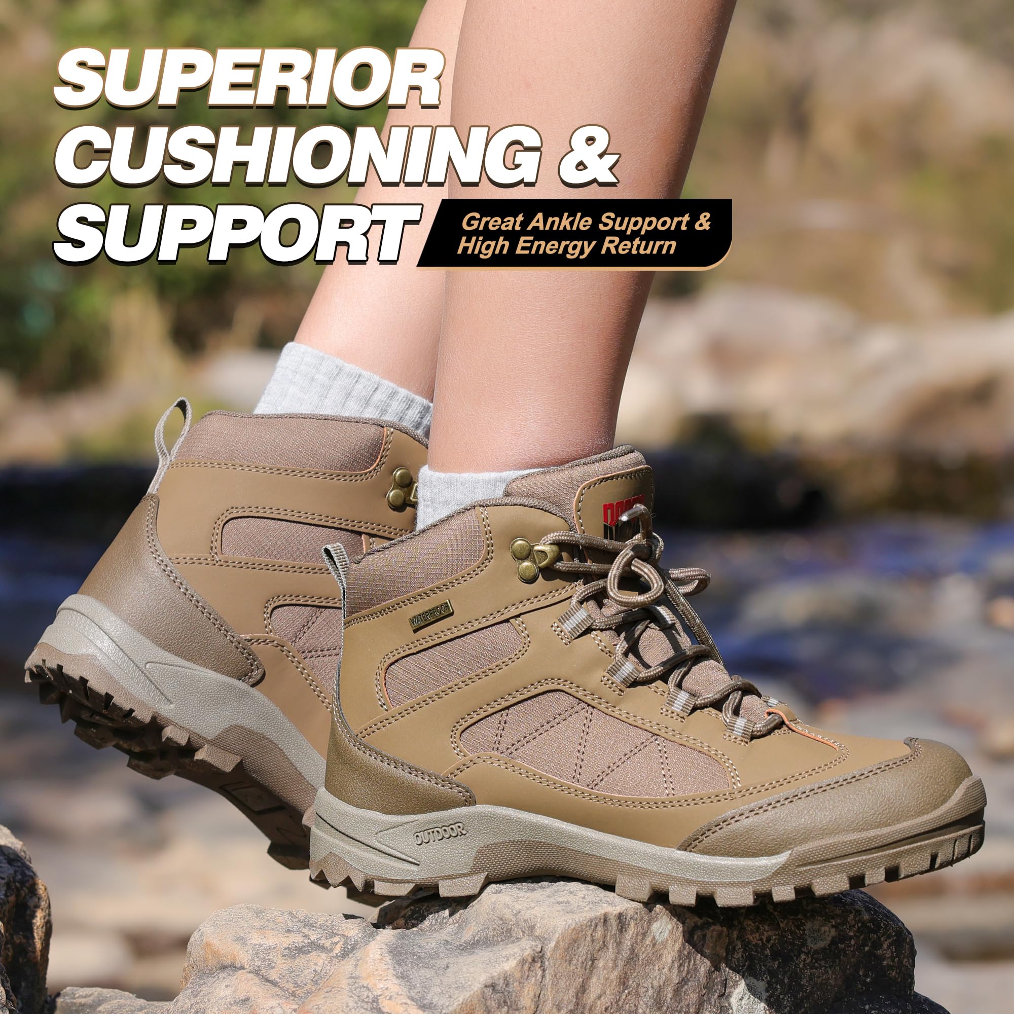 R CORD Womens Waterproof Hiking Boots Ankle Hiking Boots for Women Durable Womens Boots for Outdoors Brown Size 6.5