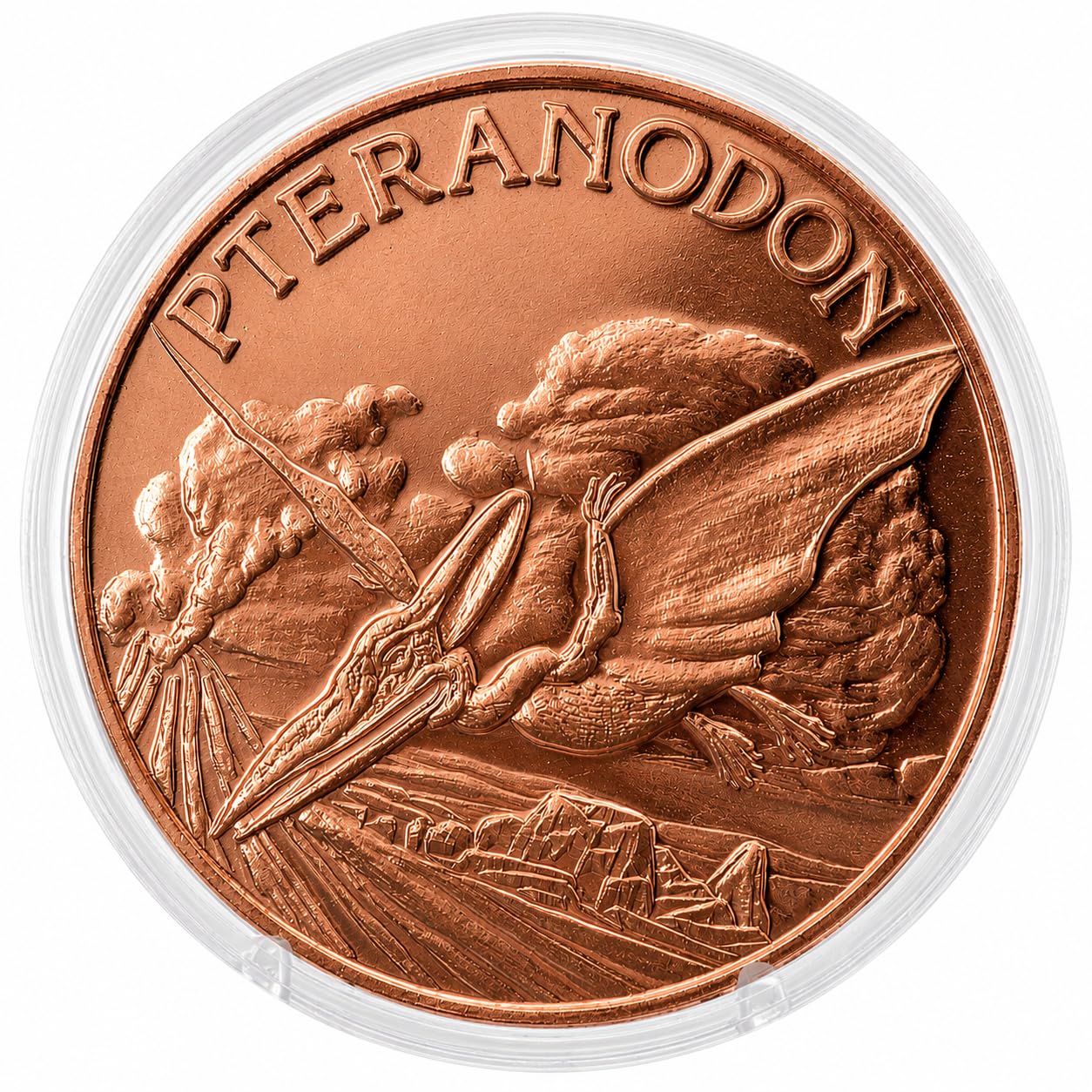 Prehistoric Pteranodon Dinosaur - 1 oz .999 Pure Copper Round Collecticble 39mm Challenge Coin in Capsule - COA by Heavenly Metals