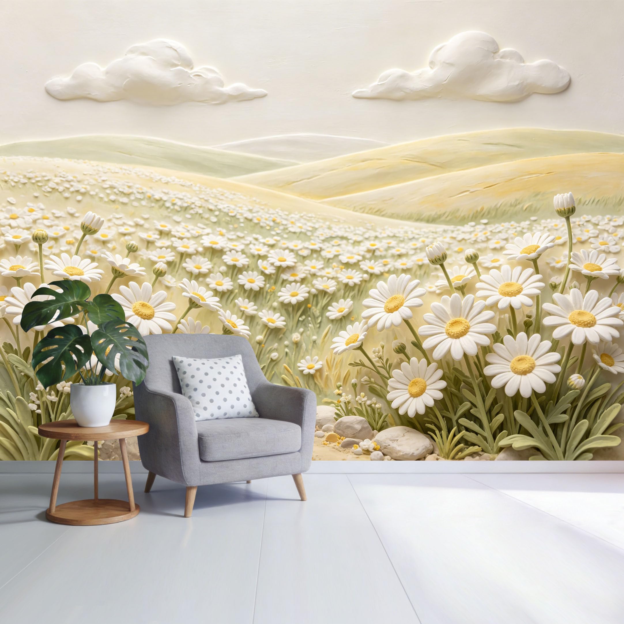 Custom Size Wall Mural Botanical Daisy Field Landscape 3D Textured Floral Meadow SelfAdhesive Wall Fabric Removable Wallpaper for Home Office Decor