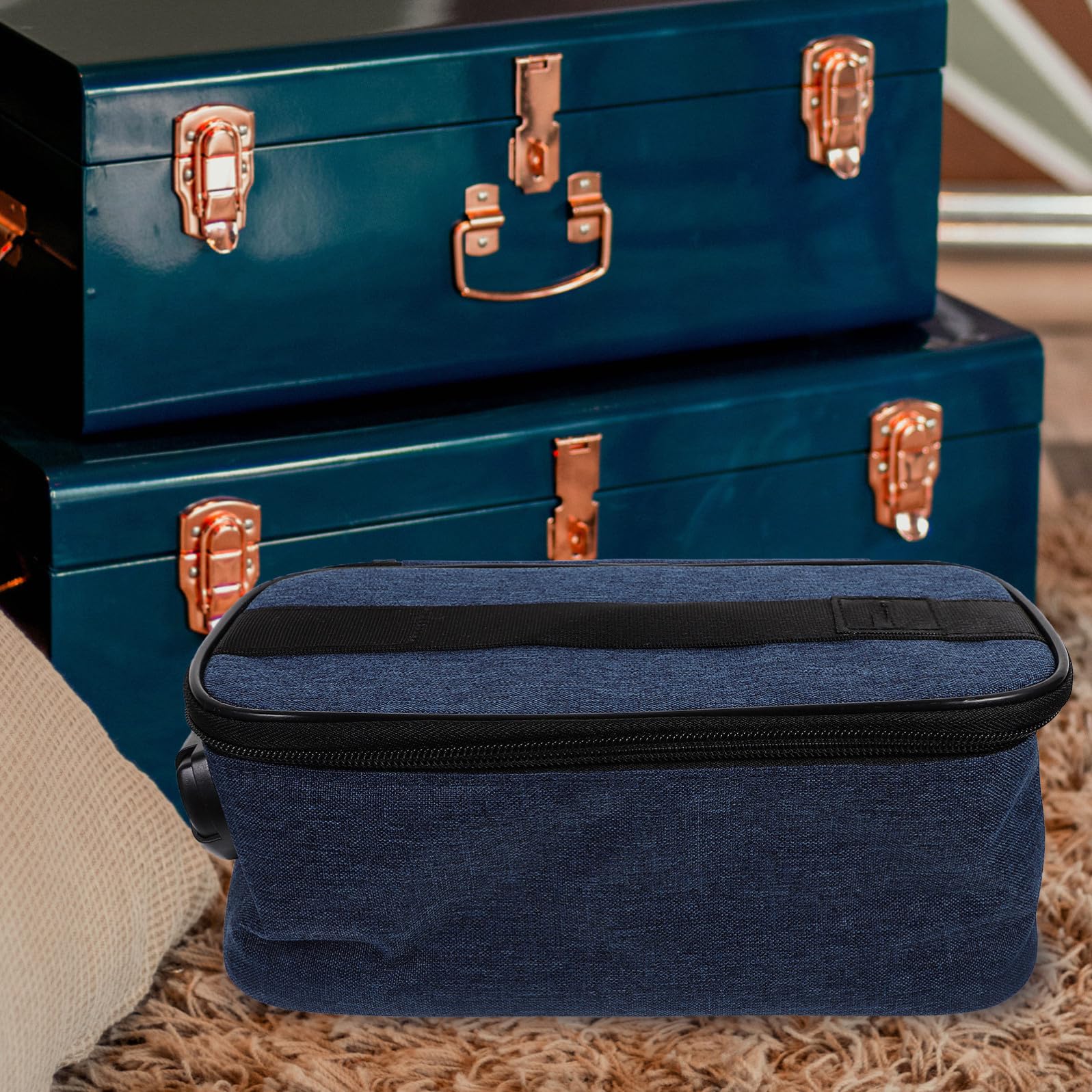 HOMSFOU Borsa Porta Trucchi da Viaggio Oxford Blu Multi Scomparti e Design Zip e Lucchetto, Organizer Portatile per Casa e Scuola
