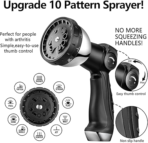 Miniatura 7 de Garden Hsoe - Manguera de jardín de acero inoxidable 304 mejorada 2025 con pistola rociadora de 10 funciones, accesorios de cobre y cromo de 34