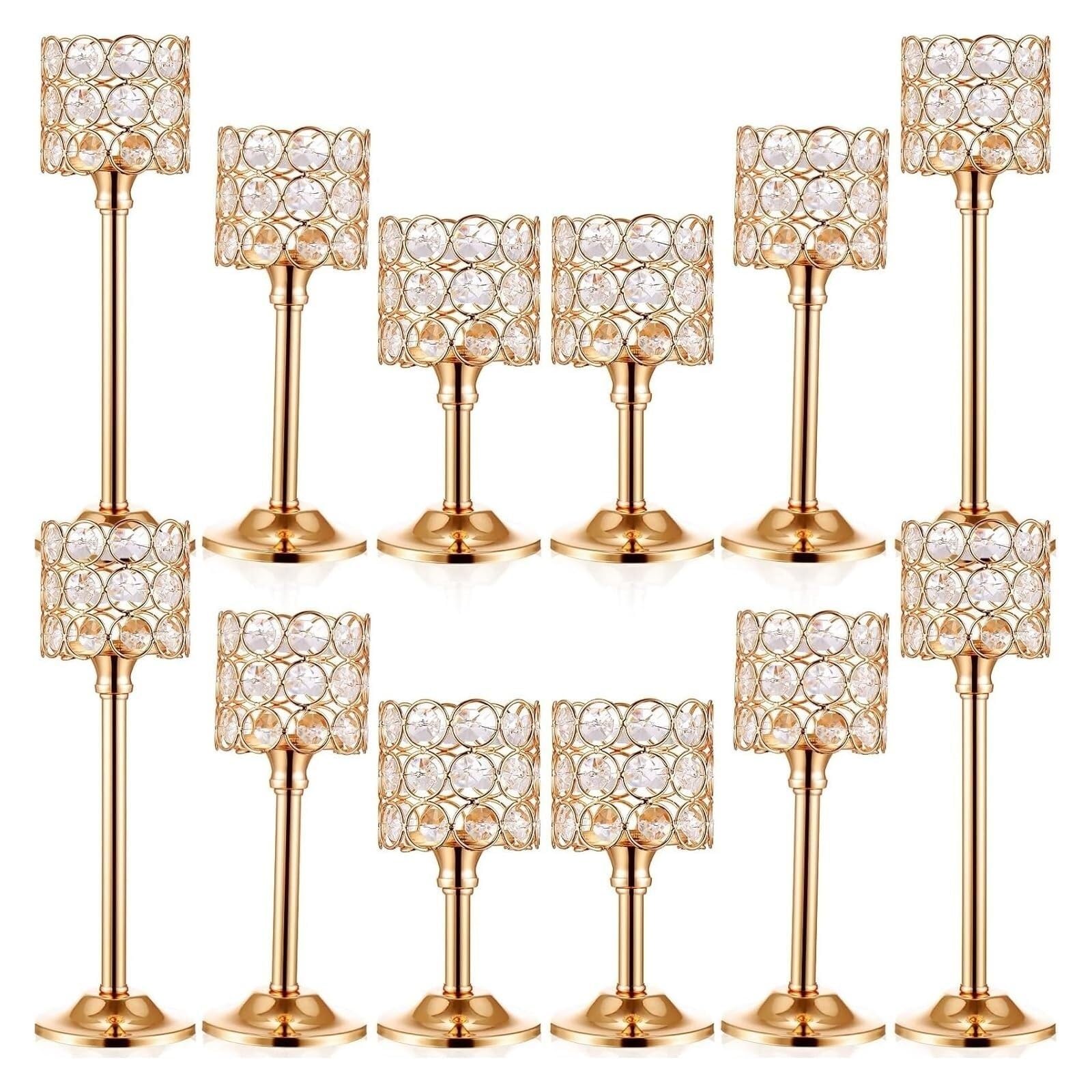 Candle Holders 12 Pieces Crystal Candle Holders Set 3 Sizes Tall Candlestick Pillar Candelabra Stand Centerpieces Decoration