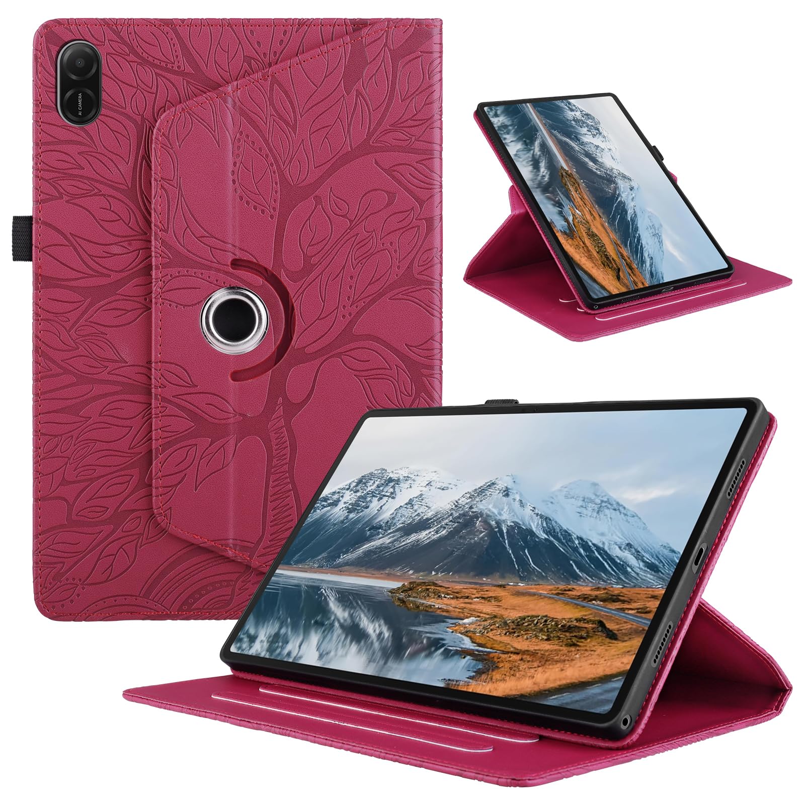 Funda para Samsung Galaxy Tab S9/ S8/ S7 11" (SM-X710/X700/T870) PU Cuero Tablets Protectora Cover 360°Carcasa Giratoria de ángulo Múltiple Stand Función Tablets Funda,Rojo Árboles — view 92