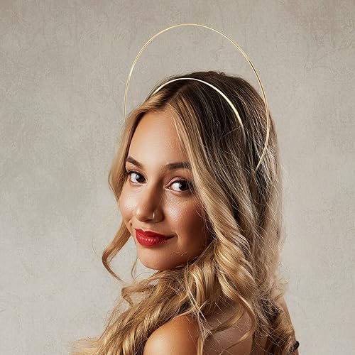 Miniatura 3 de FOMIYES Corona de halos dorados, 1 unidad, diadema de halos virgen, 2 capas, reina de diosa, ángel, tiara de metal, para boda