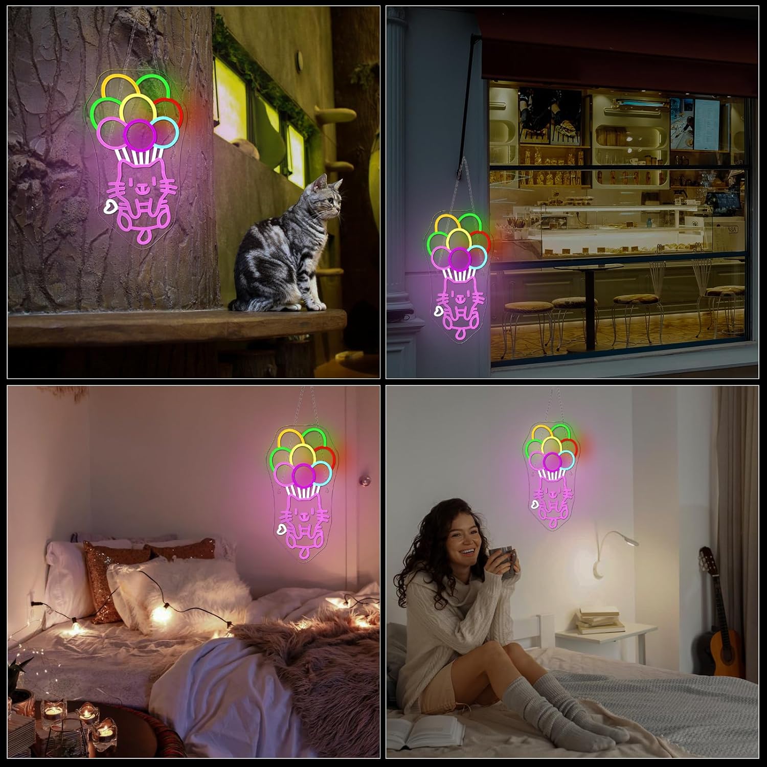 Ball Cat Neon Sign Wall Decor Ball Cat Neon Light Bedroom Wall Decor Suitable for Classroom Book Party Library Decoration Reading Room Bookish Decor Gift