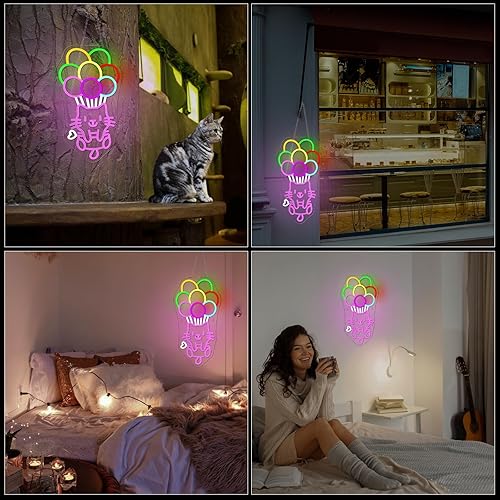 Miniatura 3 de Letrero de neón de bola de gato para decoración de pared, bola de luz de neón para dormitorio, adecuado para aula, libro, fiesta, biblioteca, Gato
