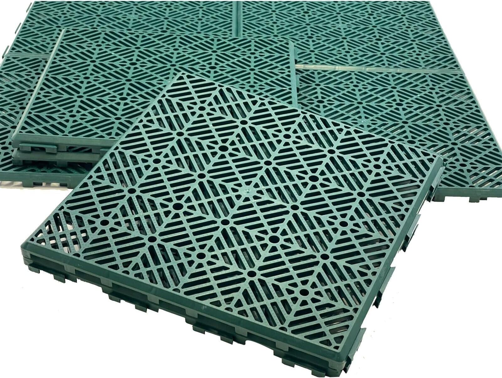 Interlocking Garden Plastic Path Tiles - Anti Slip Walkways tile for Patio Vegetable Plot Outdoor Lawn Terrace Decking Floor - Lightweight Waterproof Paving Slabs 30cm x 30cm (10X Green)
