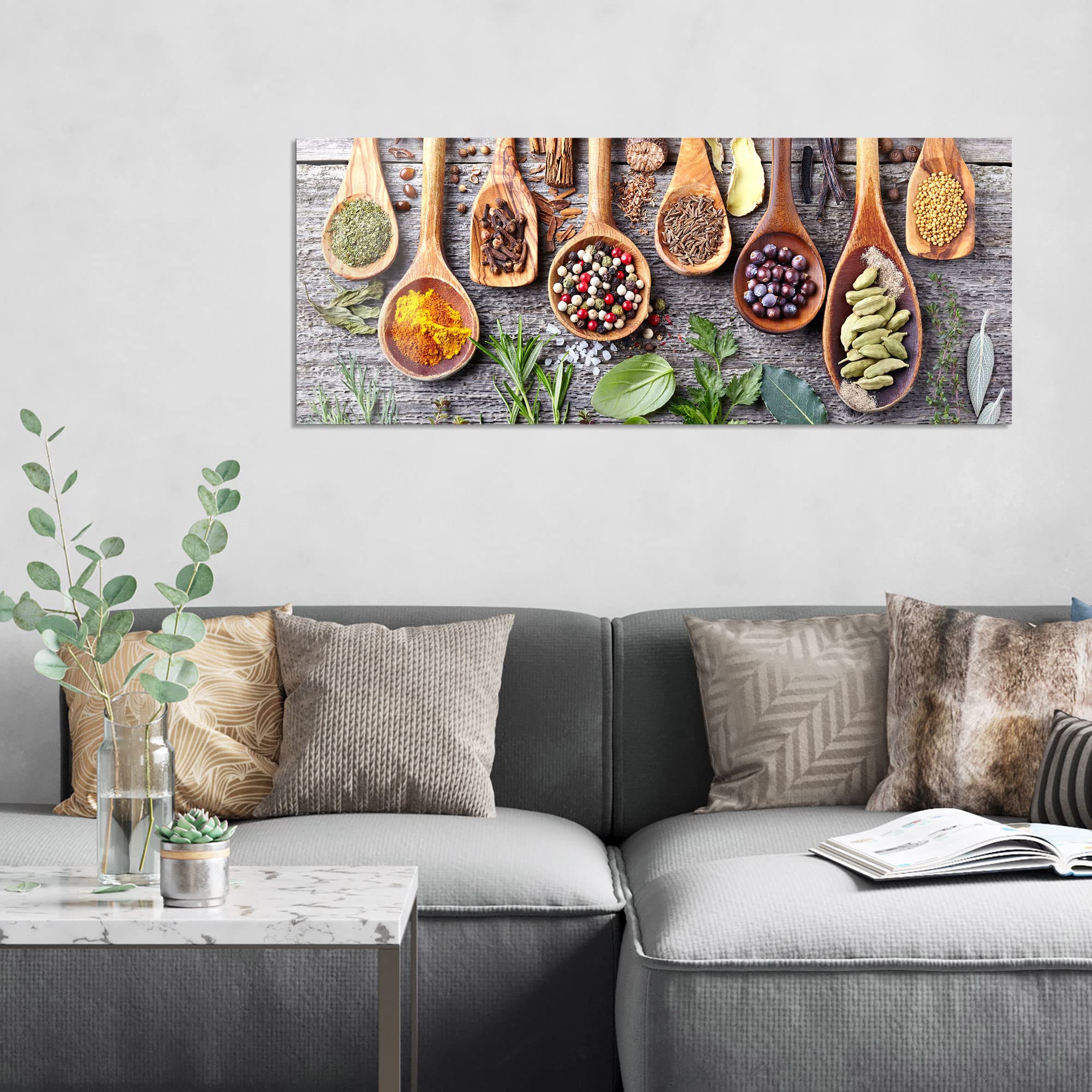DEQORI Obraz na szkle z prawdziwego szkła | motyw zdobione łyżki kuchenne | poziomo jednoczęściowa 125 x 50 cm | piękna dekoracja | obraz ścienny do salonu, sypialni, korytarza i kuchni | nowoczesna dekoracja ścienna