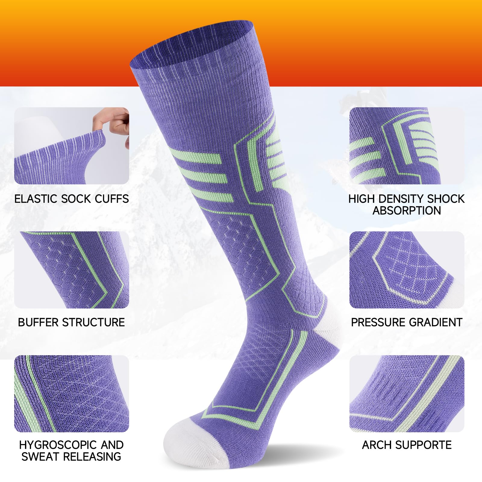 TANSTC Calzini da Sci in Lana Merino Termici Uomo Donna Calze Antifreddo Spessi Invernali Lunghe 43-46 39-42 47-50 35-38 Calze Sportive Caldi Traspiranti Asciugatura Rapida Antiodore 2 Paia