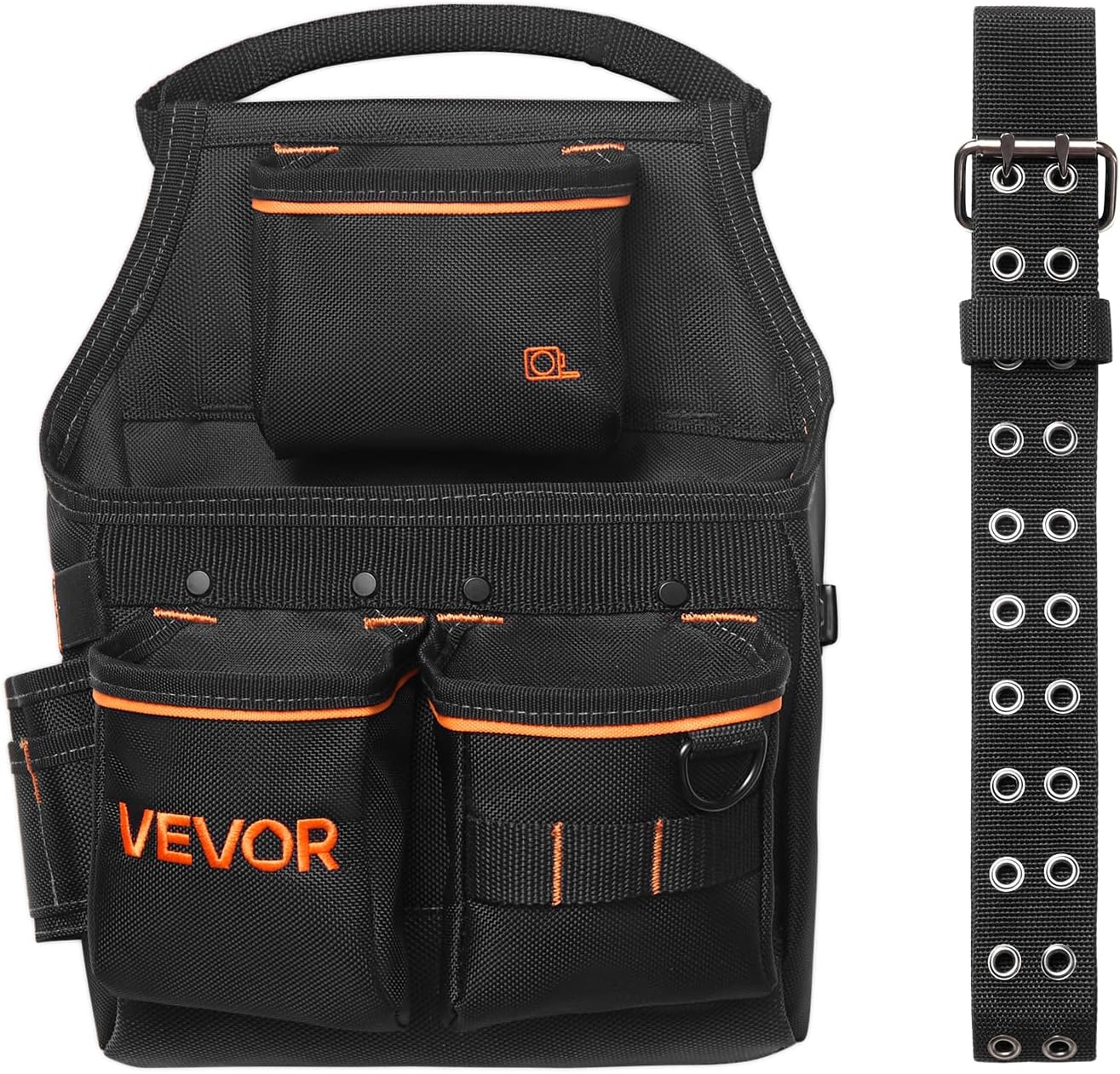 VEVOR Tool Pouch with Belt, 14 Pockets Professional Tool Belt Pouch for Men, Heavy Duty Detachable Adjustable Utility Work Bag for Electrician, Carpenter, Construction, Adjusts Waist 32 to 50 Inches