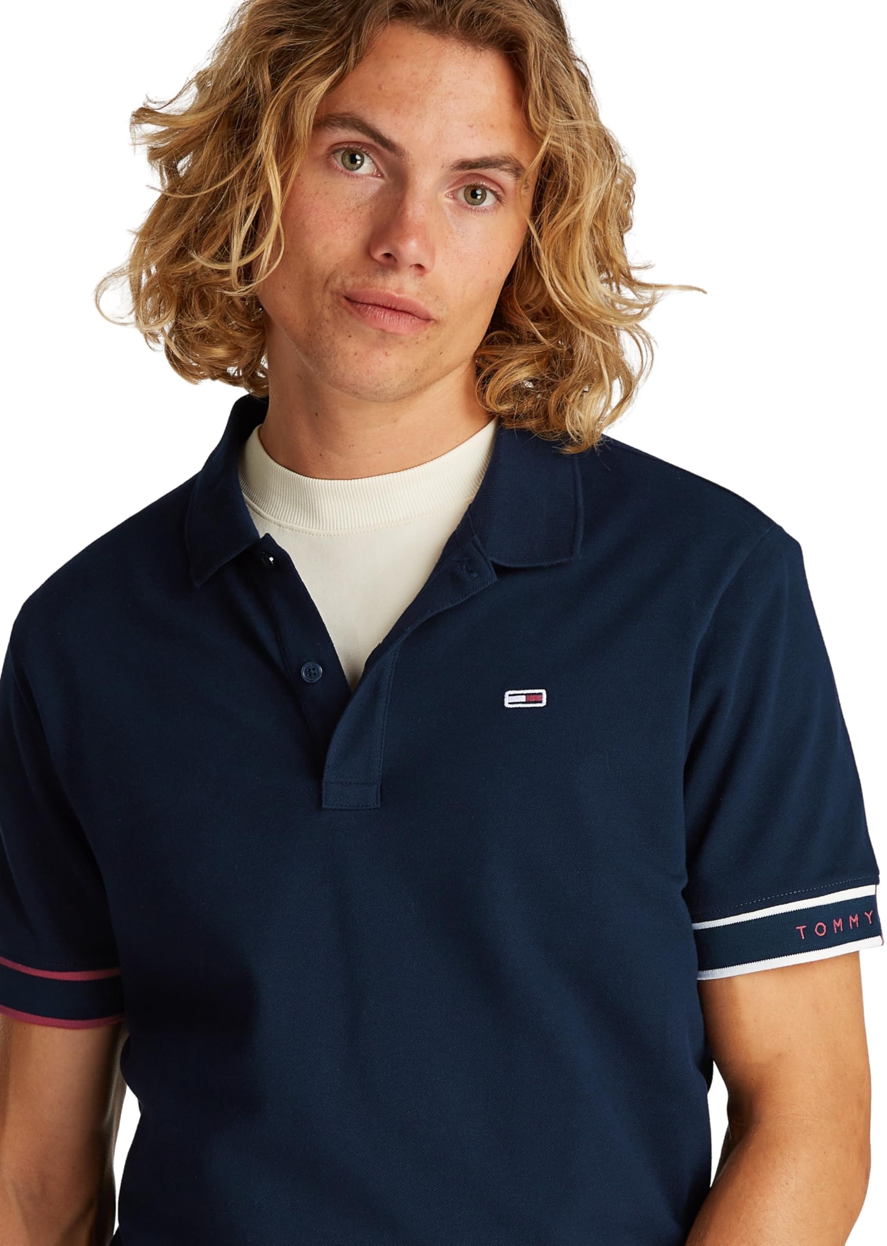 Tommy Jeans Polo de Manga Corta Hombre Flag Cuff Slim Fit