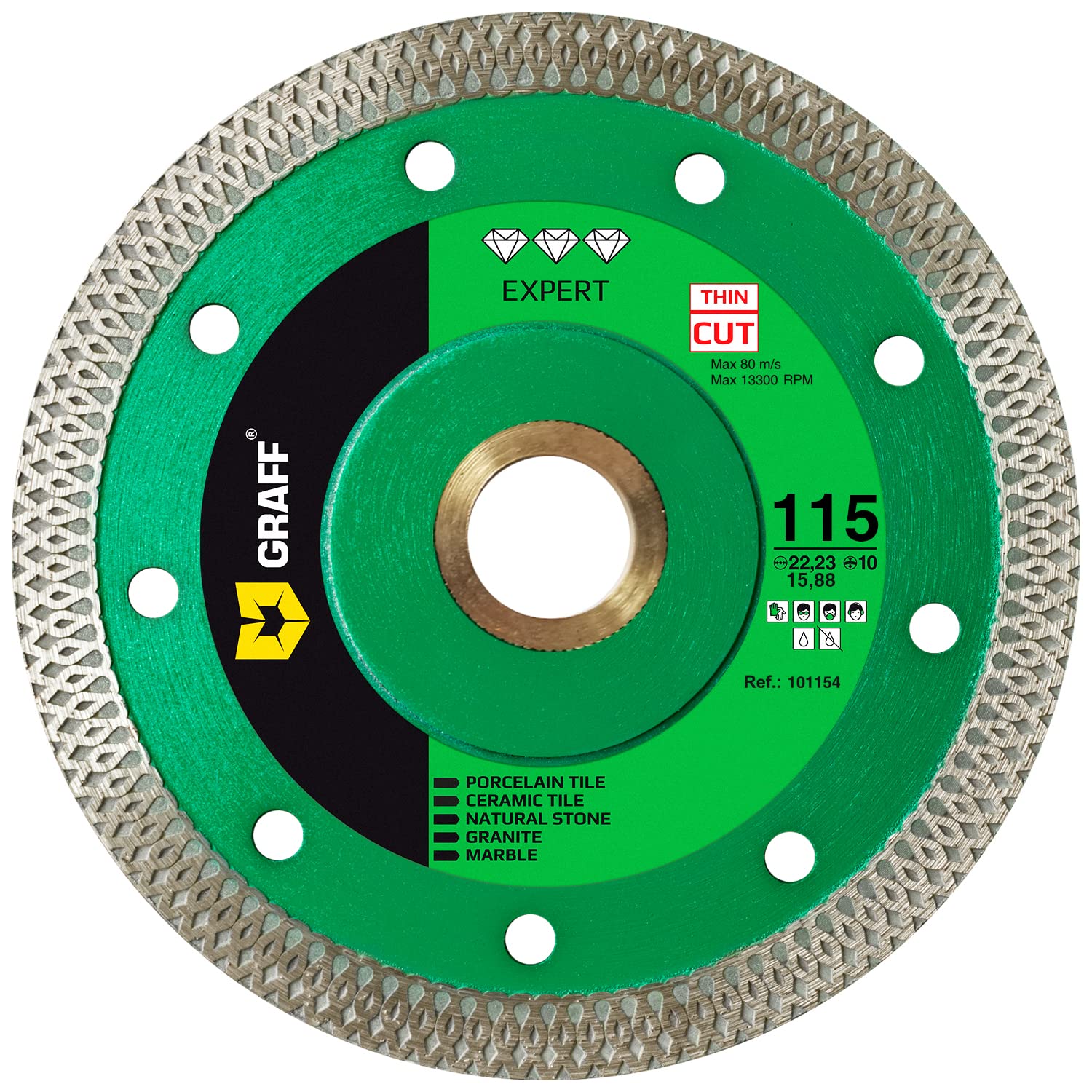 GRAFF Super Thin 4 ½ Inch Porcelain and Ceramic Tile Diamond Blade - Diamond Cutting Wheel for Hard Tile, Ceramic, Natural Stone, Marble, Granite,