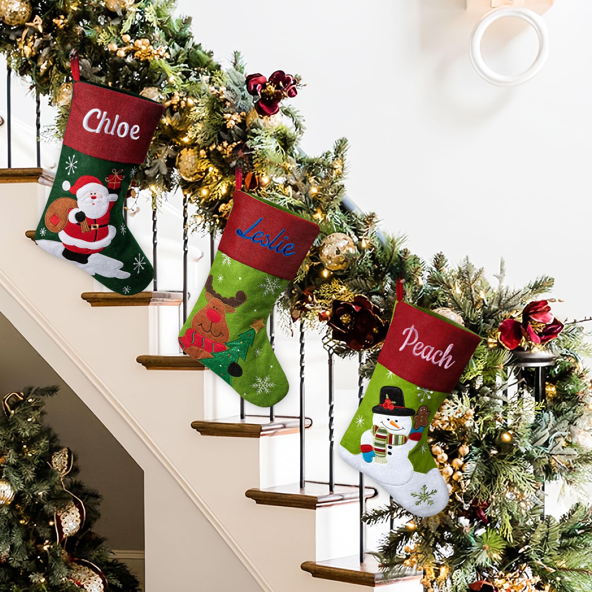 Weihnachtsstrumpf Personalisiert mit Name, 44cm Nikolausstrumpf weihnachtsstrümpfe Personalisierten, Weihnachtsstrümpfe Familiendekorationen, Gestickte Weihnachtsstrümpfe