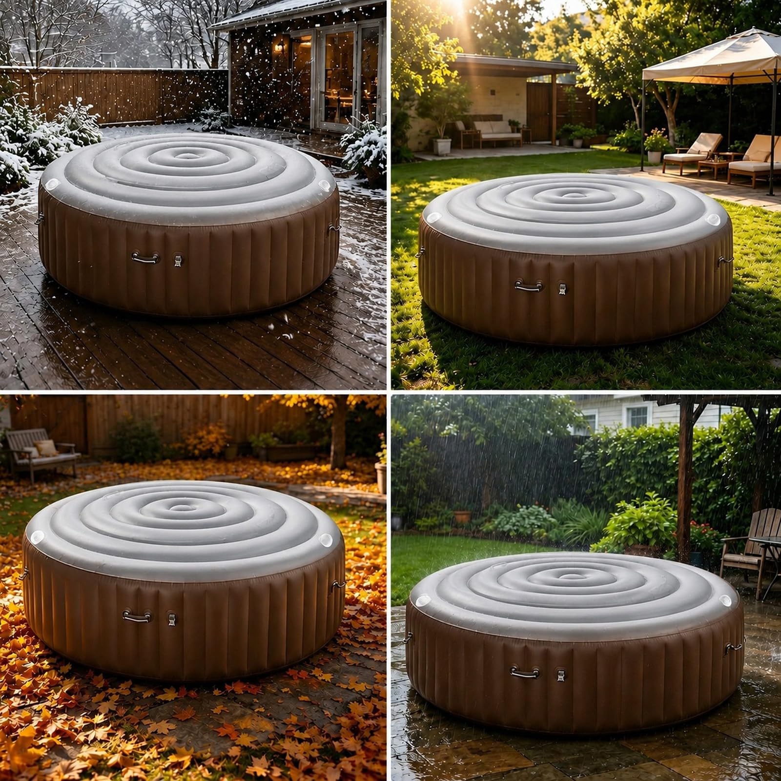 Couverture Gonflable Spa avec Poignées (Gris, 165CM, Ronde)