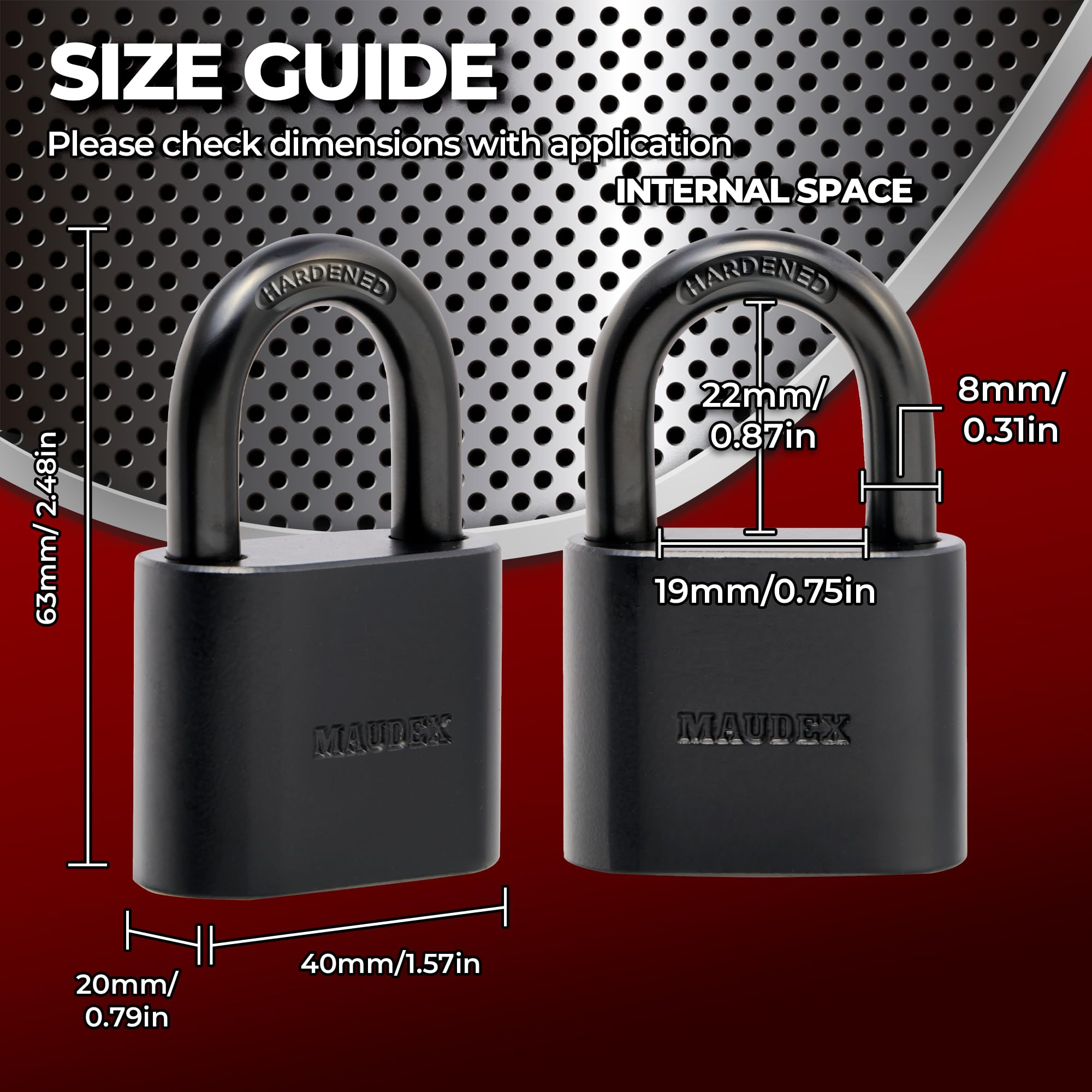 Maudex® PBK40 Padlock, All-Weather Protection with 5 Keys, Brass Cylinder, Weather-Resistant Coating for Outdoor Shed Gate - Image 2