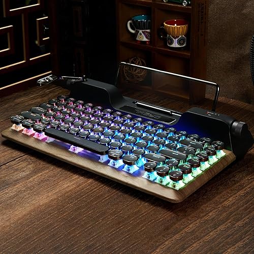 Miniatura 5 de 7KEYS Teclado mecánico retro para juegos de máquina de escribir, teclado de computadora de estilo vintage con Bluetooth inalámbrico 5.0cableado2.4G,