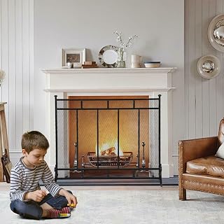 Fireplace Screens Popular Single Panel Vertical Grid Decorative Iron Mesh Fireplace Screen Black Fireplace Screen Flat Fireplace Screens Decorative Decoration