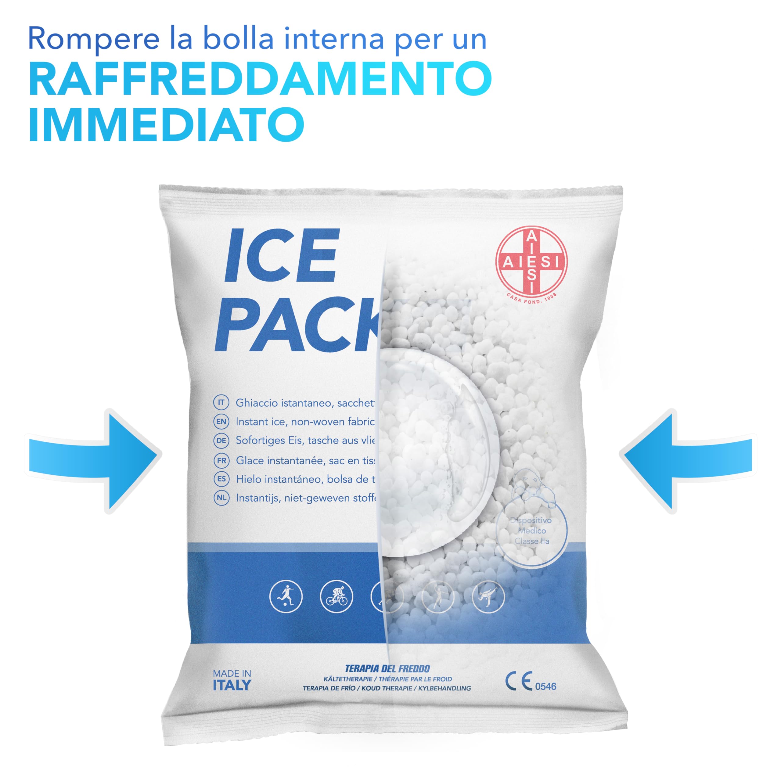 AIESI® Ghiaccio istantaneo monouso (25 pezzi) busta in tnt 14x18 cm ICE PACK TNT