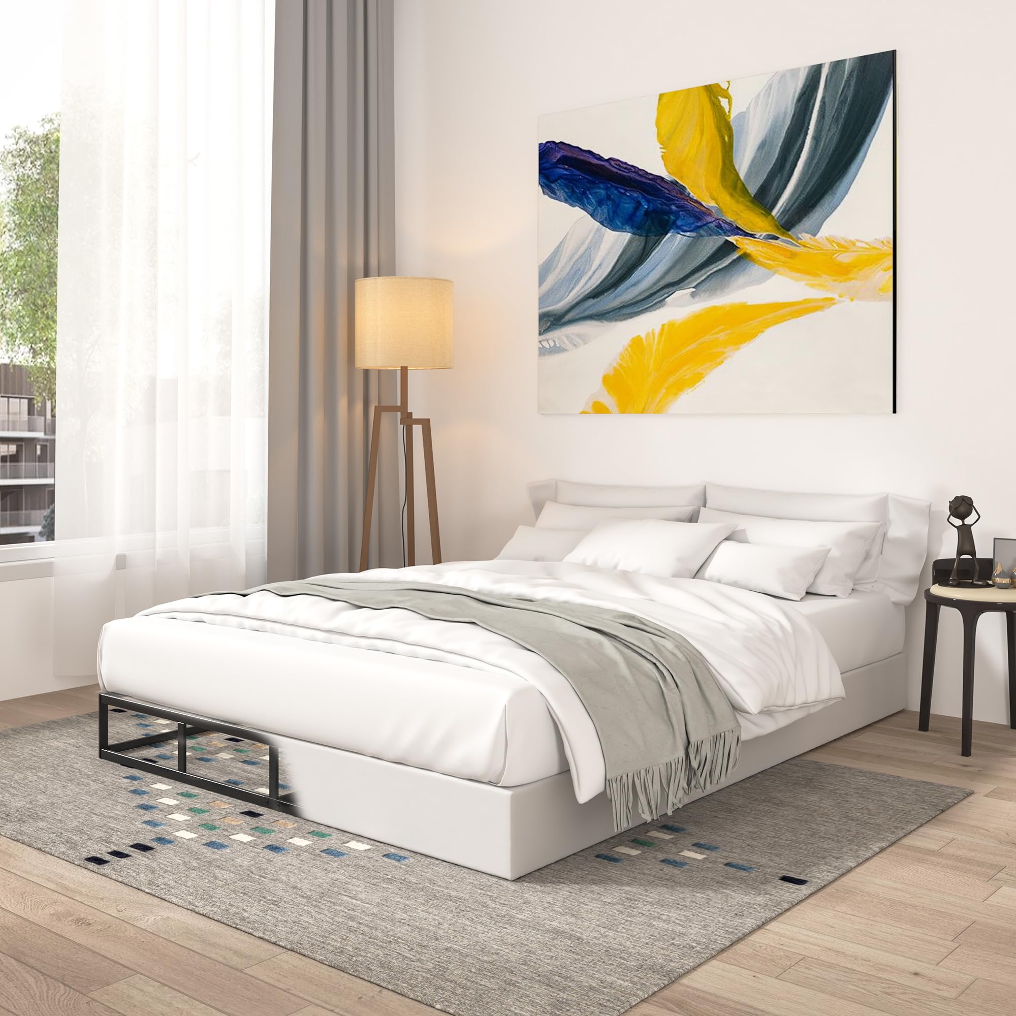 Qingzhou Box Spring Full Size Bed Bases, 7 Inch High Metal Full Size Box Spring Only, Heavy Duty Mattress Foundation with Fabric Cover, Easy Assembly,