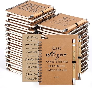 NEOACT 150 Pcs/50 Set Christian Spiral Notebook with Bible Ballpoint Pen and Bookmark, Prayer Journal Bulk Christian Gifts for Women, Bible Study Groups, Church Members and Church Families