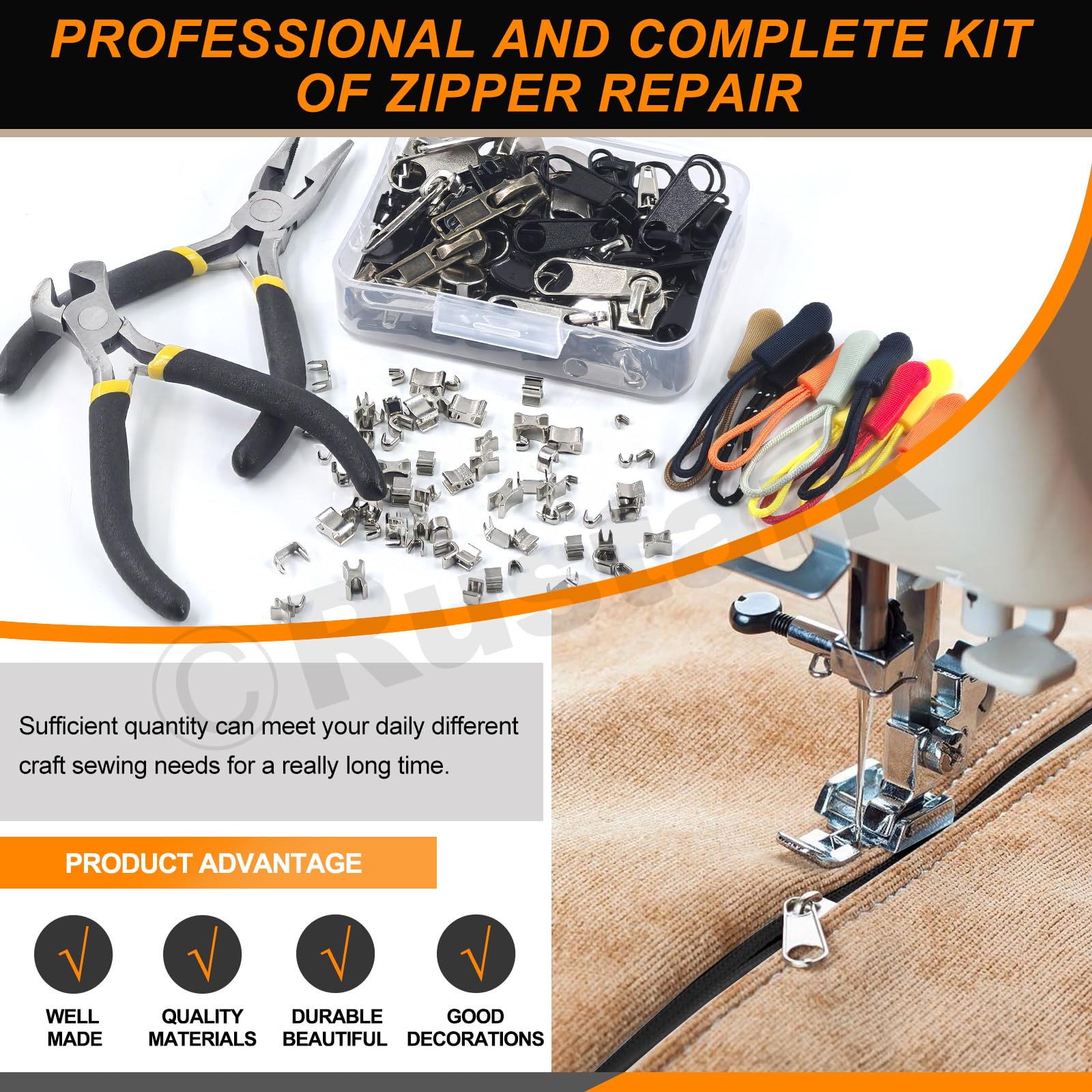 Rits Reparatie Kit met Rits Installatie Tang voor Jeans Jassen Rugzakken 86 Stks