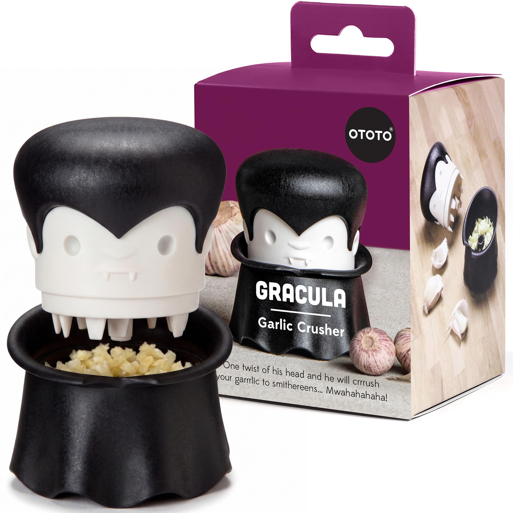 OTOTO Gracula presse ail, éplucheur d'ail, cadeaux halloween, aussi pour gingembre, noix, piments, herbes - cadeaux gothiques