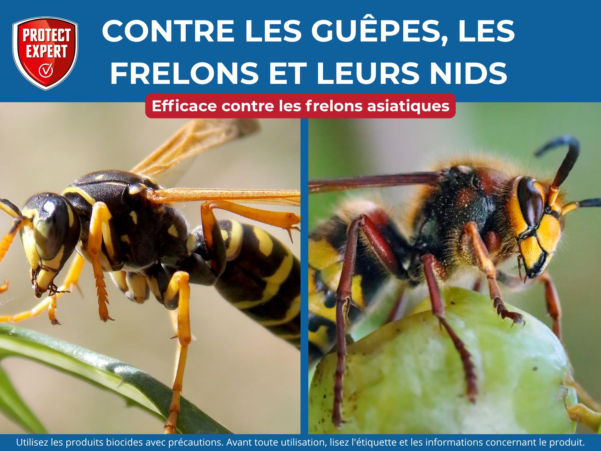 PROTECT EXPERT 4 Aérosols Anti-Guêpes & Frelons - Mousse - 4x600ml | Jet Longue Portée - Traitement à Distance - Pulvérisation Jusqu'à 3m - Action Choc & Foudroyante - GUEPMOUS600NX4