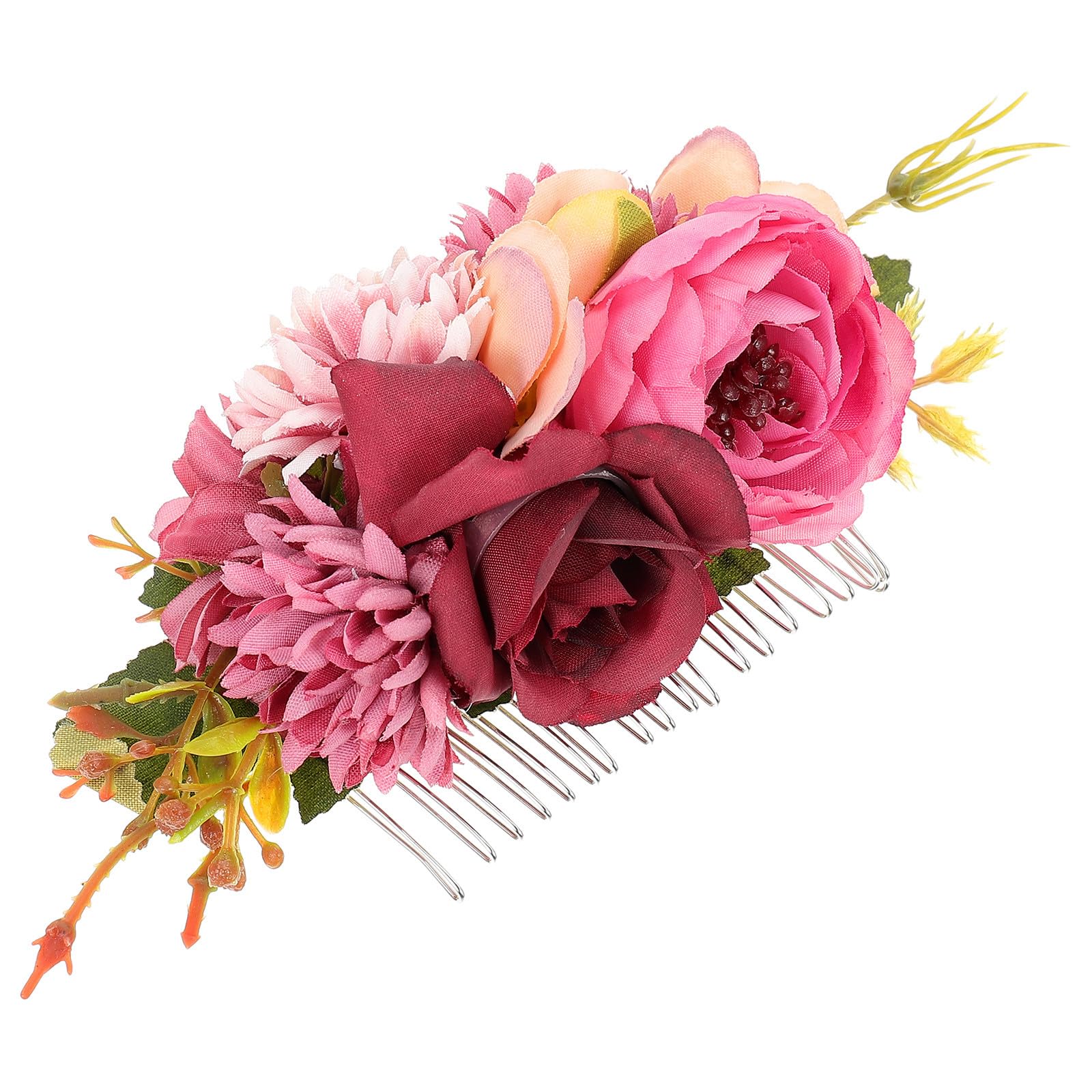 LABRIMP Peineta de Tela Flores Rosa Fucsia, Tocado Floral para Novia y Vacaciones Playa, Diseño Romántico Compacto y Liviano, Accesorio para Boda y Fiestas Obsequios