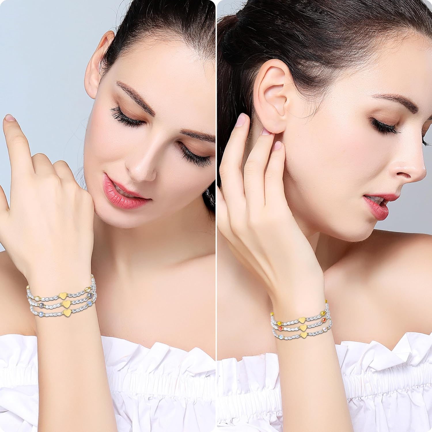 Handmade Original Gold Heart Austrian Crystal 4mm Pearl Stretch Jewelry Bracelet for Women Handmade Stretch Bracelets Women's Jewelry - Image 4