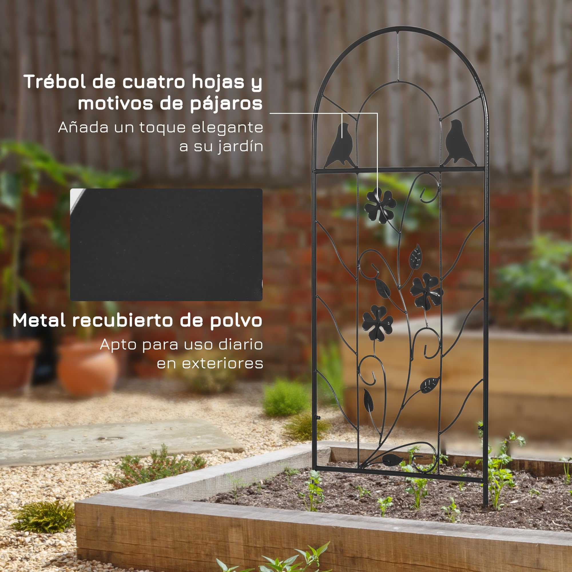 Outsunny Enrejados de Jardín para Plantas Trepadoras 38x98 cm Negro | Juego de 2 Soportes con Marco Metálico, para Frutas Verduras Flores, Decoración Exterior Patio Terraza