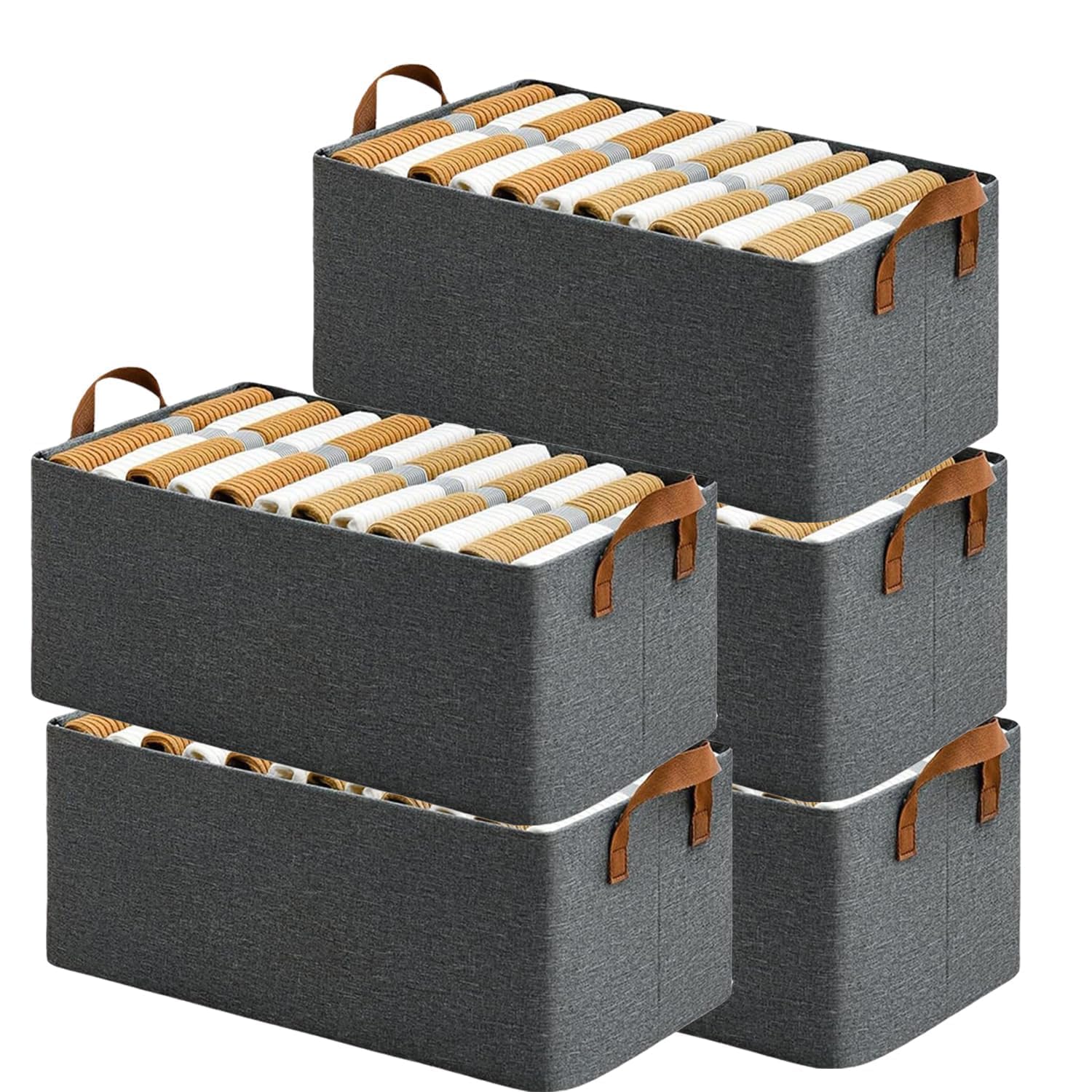 Finalize Wardrobe Organizer for Clothes with Metal Frame Rectangle Storage Baskets for Clothing Fabric Storage Box with Handles Shelf Basket for Storage Clothes Pants Jeans Sweater- (Pack of 4)
