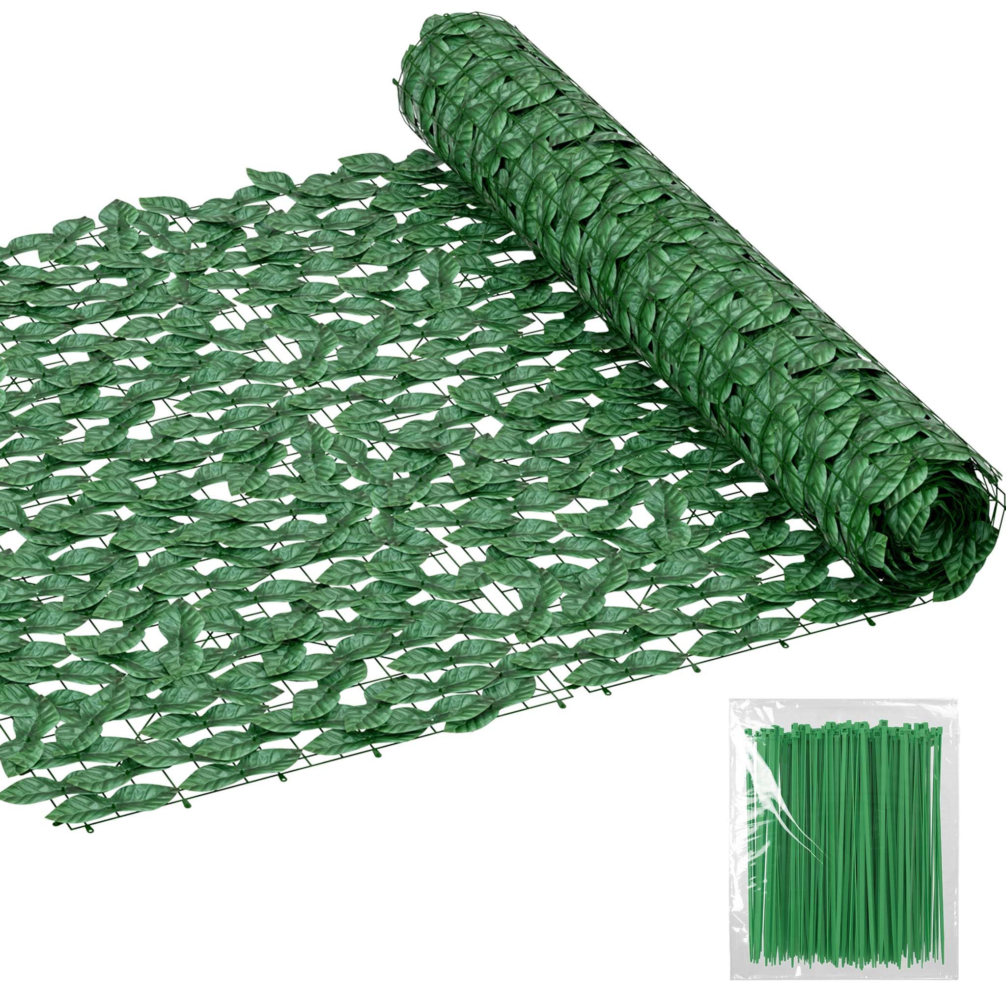 9m² Dekorative Zäune, 100x900cm Künstlicher Efeuzaun, Wetterfeste Sichtschutzzaun mit Netzgeweberückseite & Kabelbinder, Windschutz Verkleidung für Balkon/Terrasse/Garten/Büro