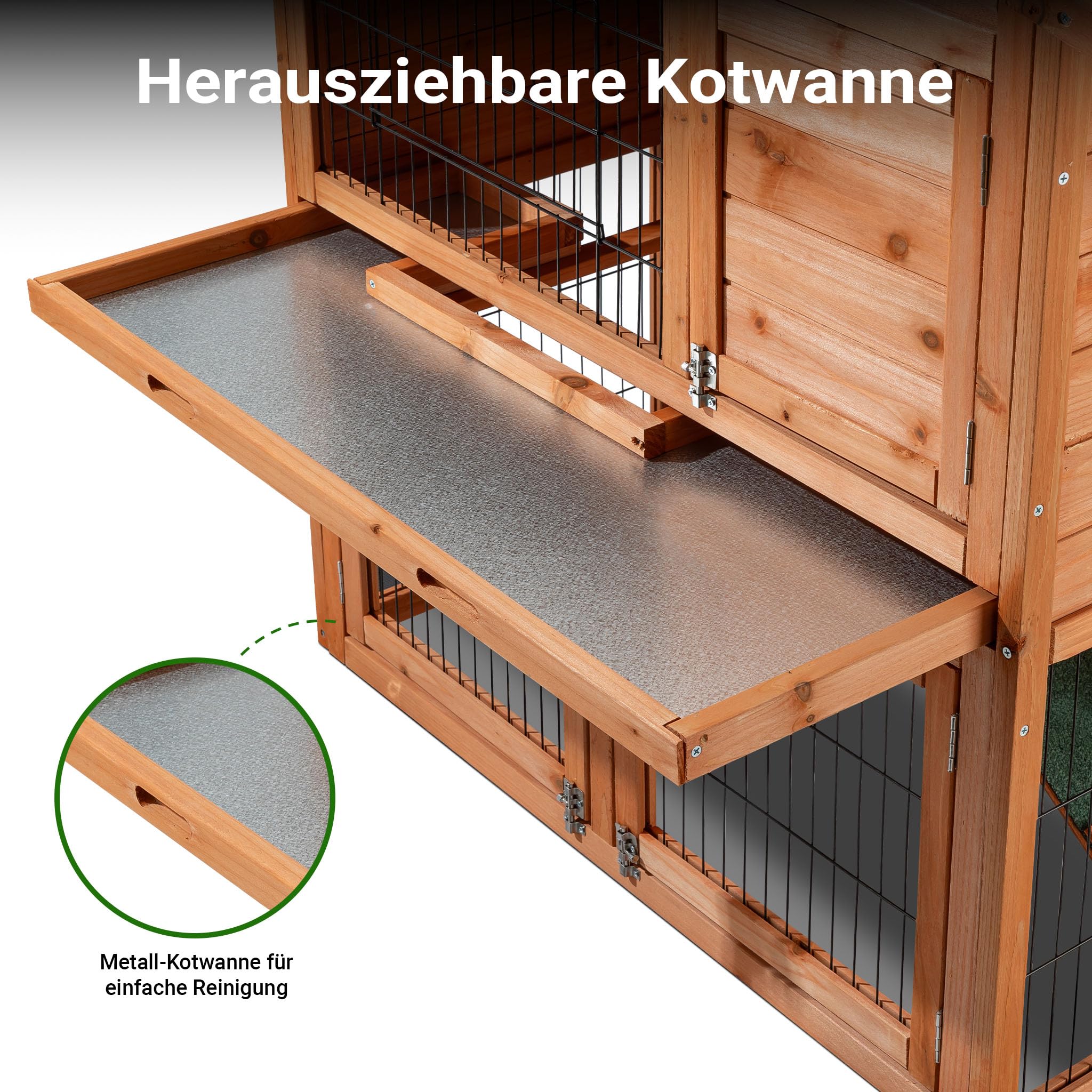 Wiltec 2 Etagen Nagerhaus 1015 x 510 x 1000 mm, Hasenstall zweistöckig aus Fichtenholz, mit Bitumeneindeckung und Kotwanne, Kleintierhaus Freilauf Gehege