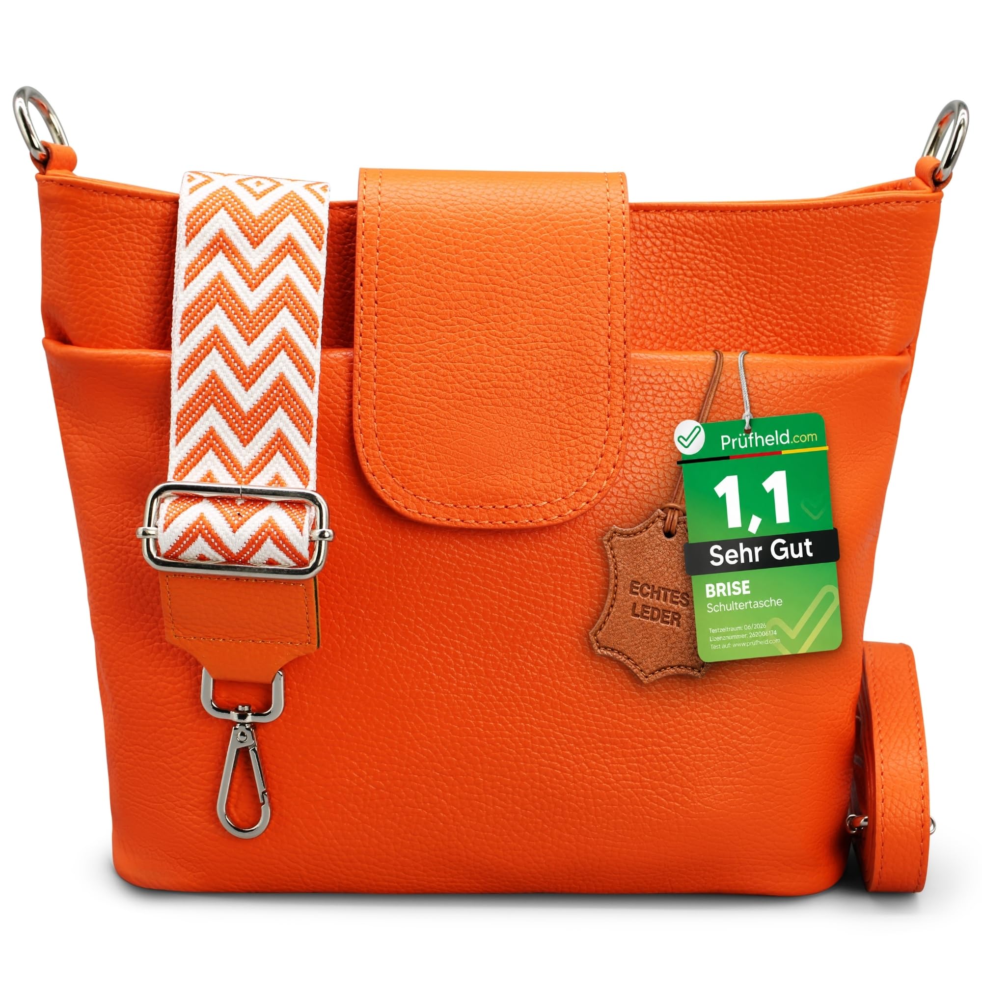 Brise Art ELLIE Damen Umhängetasche Echtleder Handgefertigt Crossbody Bag | [Test SEHR GUT, Note 1.1], Echtes Leder, Schultertasche mit Ledergurt & wahlweise gemustertem Riemen, 6 Fächer, Made in Italy