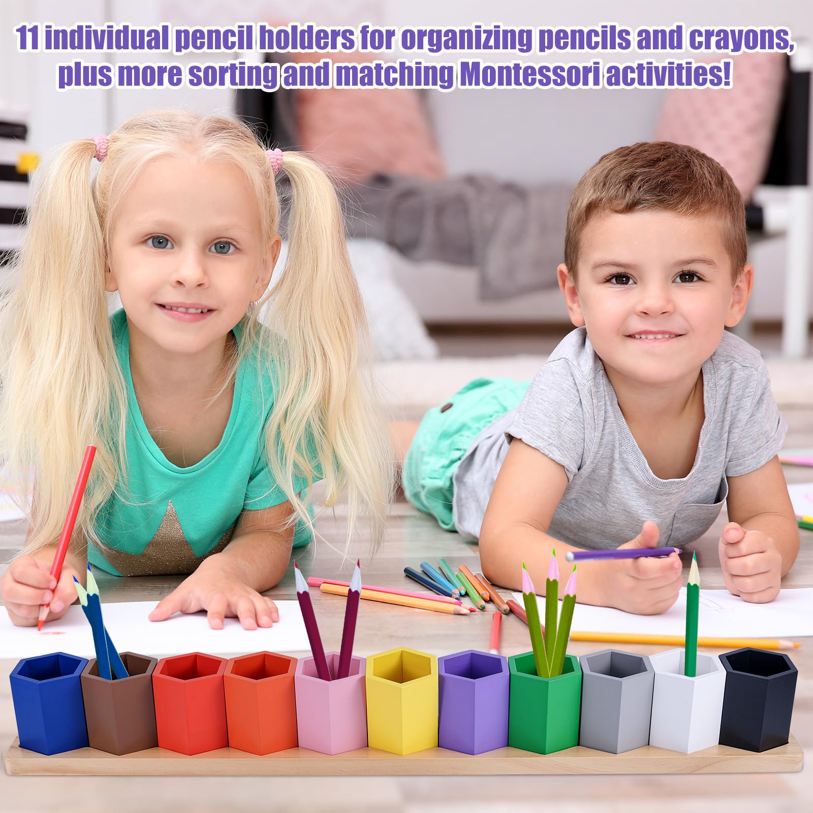 Wooden Colored Pencil Holder Case Organizer With 11 Holes