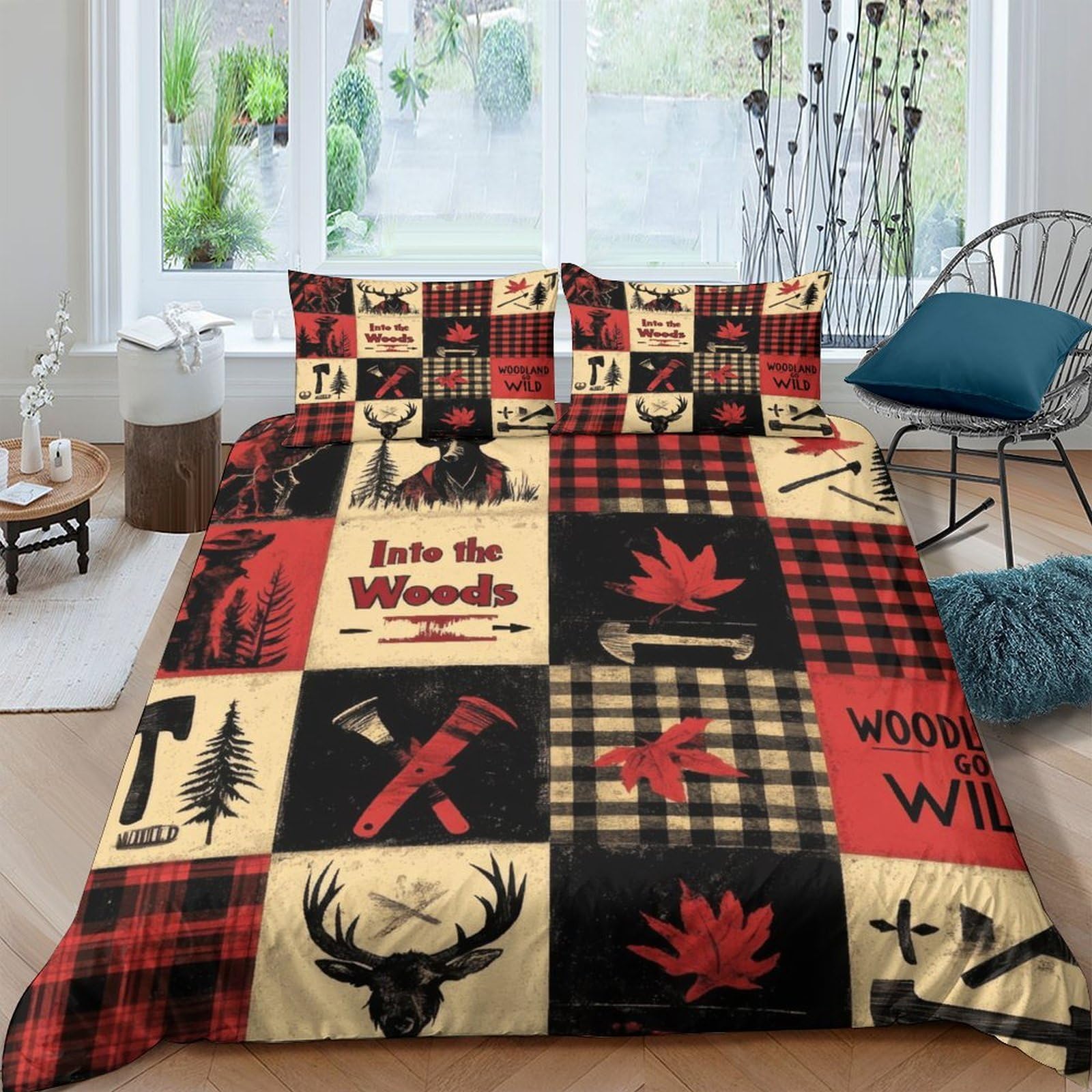 Ctjqhvkz Style-8 3D Printed Plaid Elk Forest Fitted Sheet Microfiber Soft Washable Lodge Patchwork Bed Cover For Bedroom Guestroom Decor Single（135X200cm）