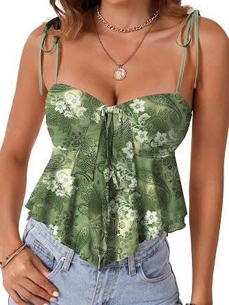 Rooscier Womens Straps Cute Peplum Cami Top