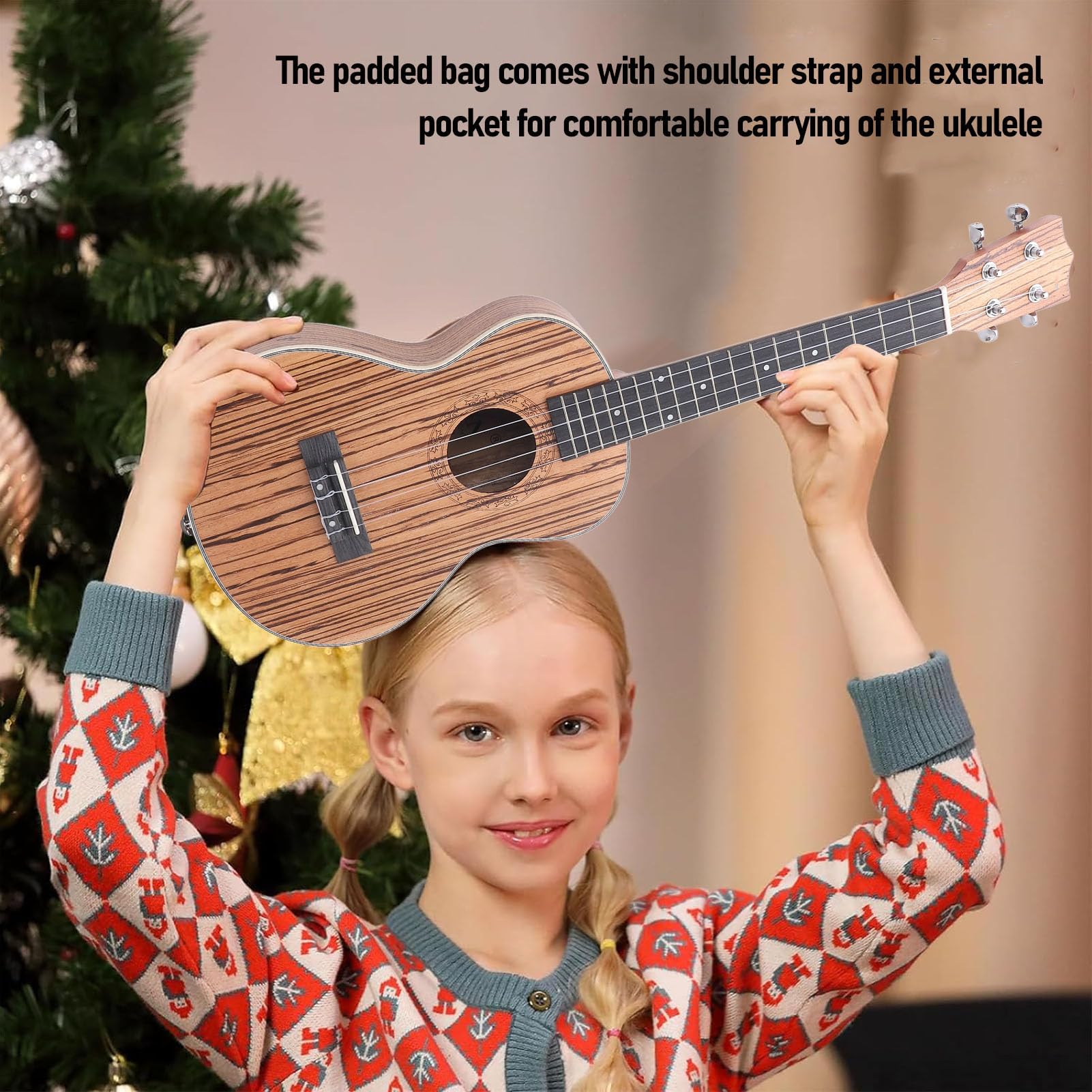 26 Pollici di Tenore Ukulele Set a 4 Corde Wood Hawaian Acustico Ukulele con Sintonizzatore di Corde e Strumento Musicale Professionale Cinghia
