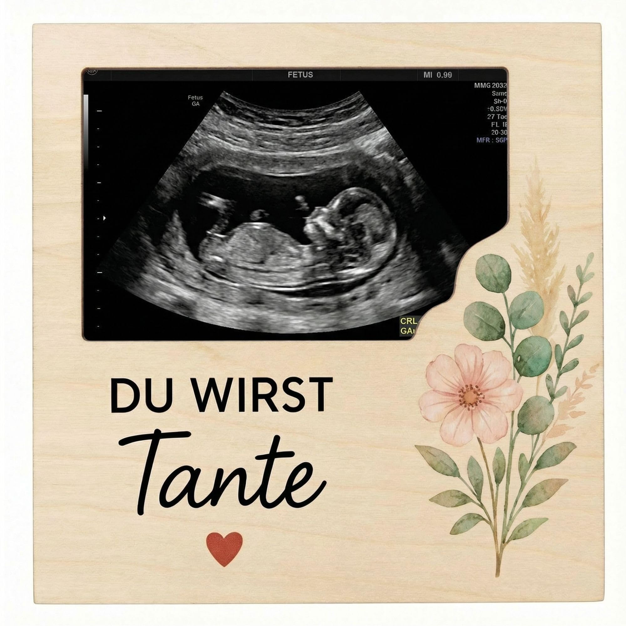 Milaboo Holzrahmen zur Schwangerschaftsverkündung – Bilderrahmen aus Naturholz mit Gravur – Fotorahmen für Ultraschallbild (Tante)