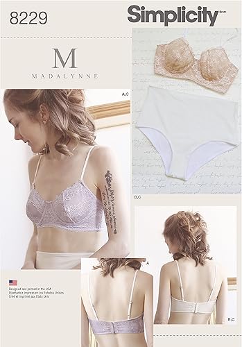 Simplicity Madalynne - Sujetadores y bragas con aros de patrón 8229, talla 32A - 42DD XS-XL
