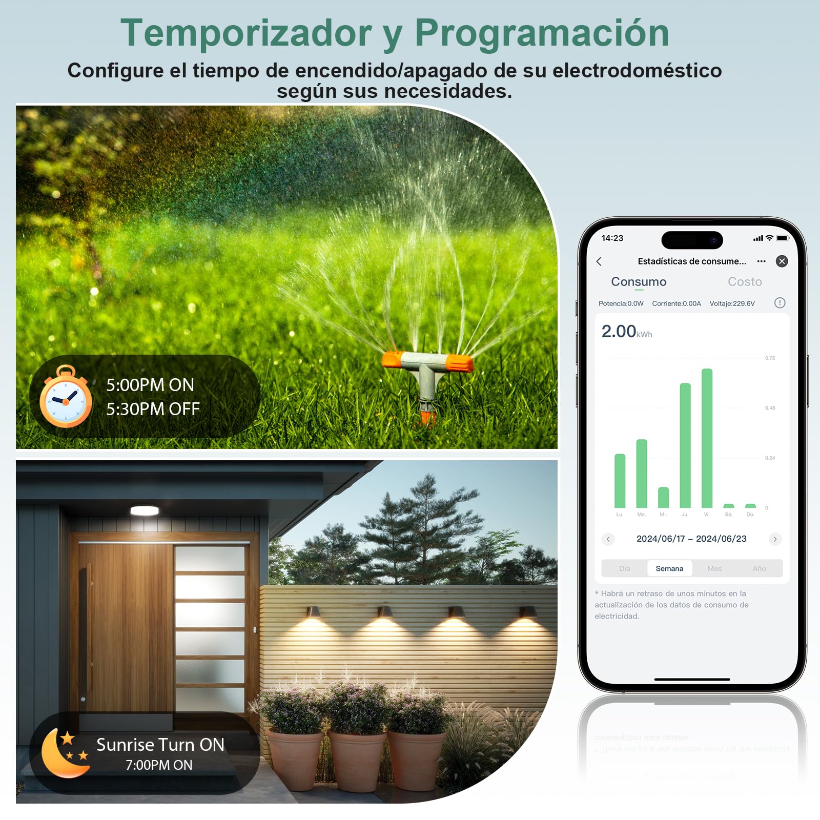 EIGHTREE Enchufe Inteligente Exterior Impermeable IP44 Con Monitorización de Consumo Energético, Enchufe Wi-Fi Compatible con Alexa, SmartThings y Google Home, Control Remoto y Voz, 2.4GHz WiFi, 16A