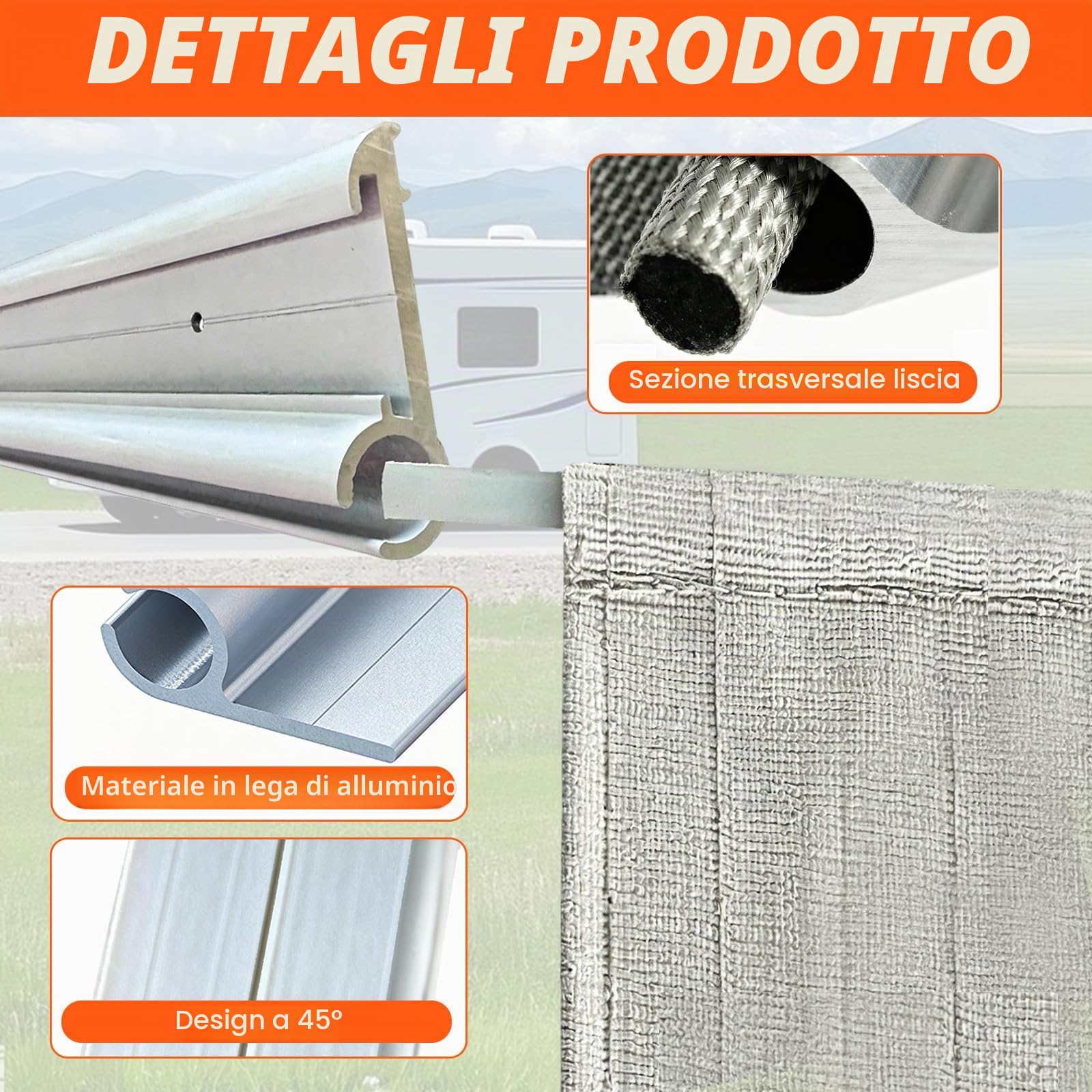 BRGD 8 Pezzi Guide per Tende da Sole a C, 50cm 45° Binario per Tenda da Sole in Alluminio Guide per Tende in Alluminio per Camper, Roulotte e Campeggio