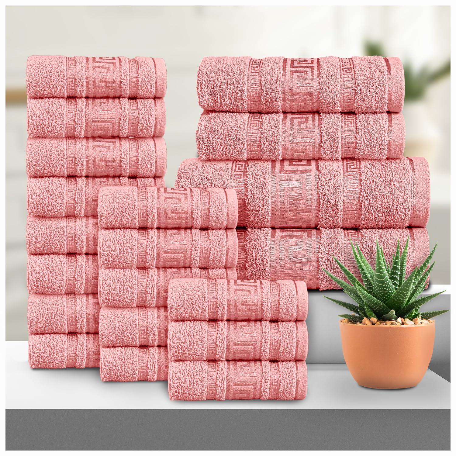 GC GAVENO CAVAILIA Greek 20 Piece Towel Bale Set | Includes 16 Face Towels, 2 Hand Towels & 2 Bath Towels | 100% Cotton Super Absorbent, Quick Dry, Luxury Hotel Collection Towel Set - Pink